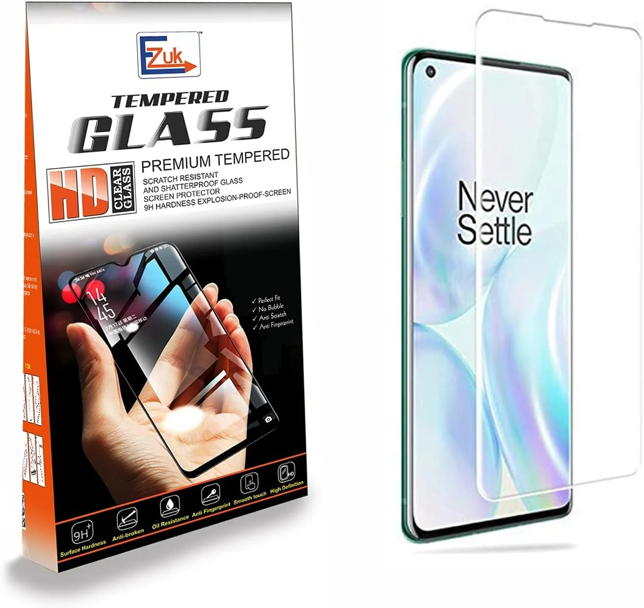 محافظ صفحه نمایش شیشه ای حرارت دیده پریمیوم Ezuk برای Oneplus 8T [نصب آسان، مقاومت 9H در برابر خراش، ضد حباب] - شفاف