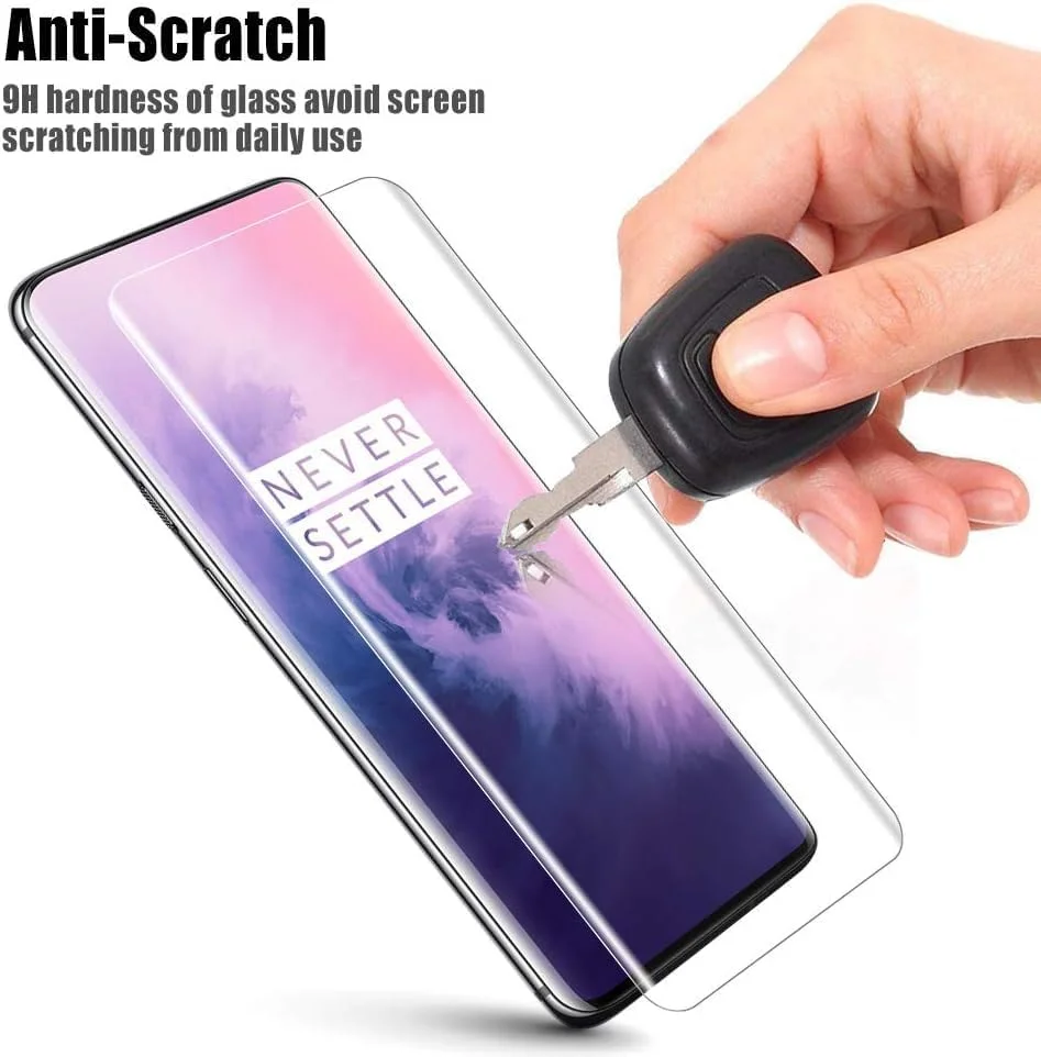 محافظ صفحه نمایش شیشه ای حرارت دیده Geardeck برای OnePlus 7 Pro، اسکنر اثر انگشت سه بعدی مایع شفاف پوشش کامل لبه منحنی ضد خش سازگار با قاب برای OnePlus 7 Pro 2019 - Geardeck