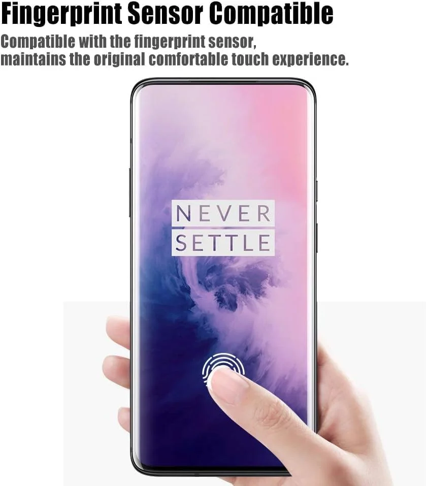 محافظ صفحه نمایش شیشه ای حرارت دیده Geardeck برای OnePlus 7 Pro، اسکنر اثر انگشت سه بعدی مایع شفاف پوشش کامل لبه منحنی ضد خش سازگار با قاب برای OnePlus 7 Pro 2019 - Geardeck