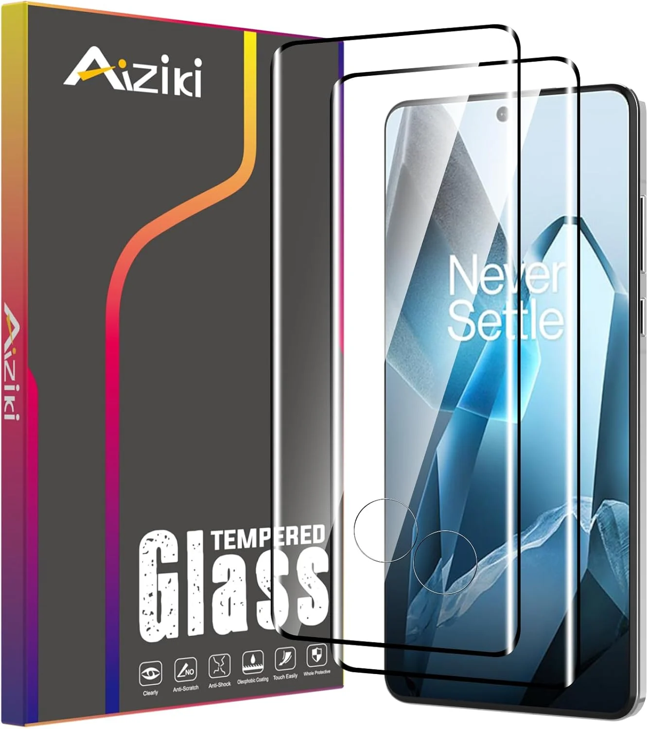 محافظ صفحه نمایش شیشه ای Aiziki بسته 2 عددی برای OnePlus 13، پوشش کامل 3D، فوق العاده مقاوم، ضد اثر انگشت، ضد خش، بدون حباب، سازگار با قاب