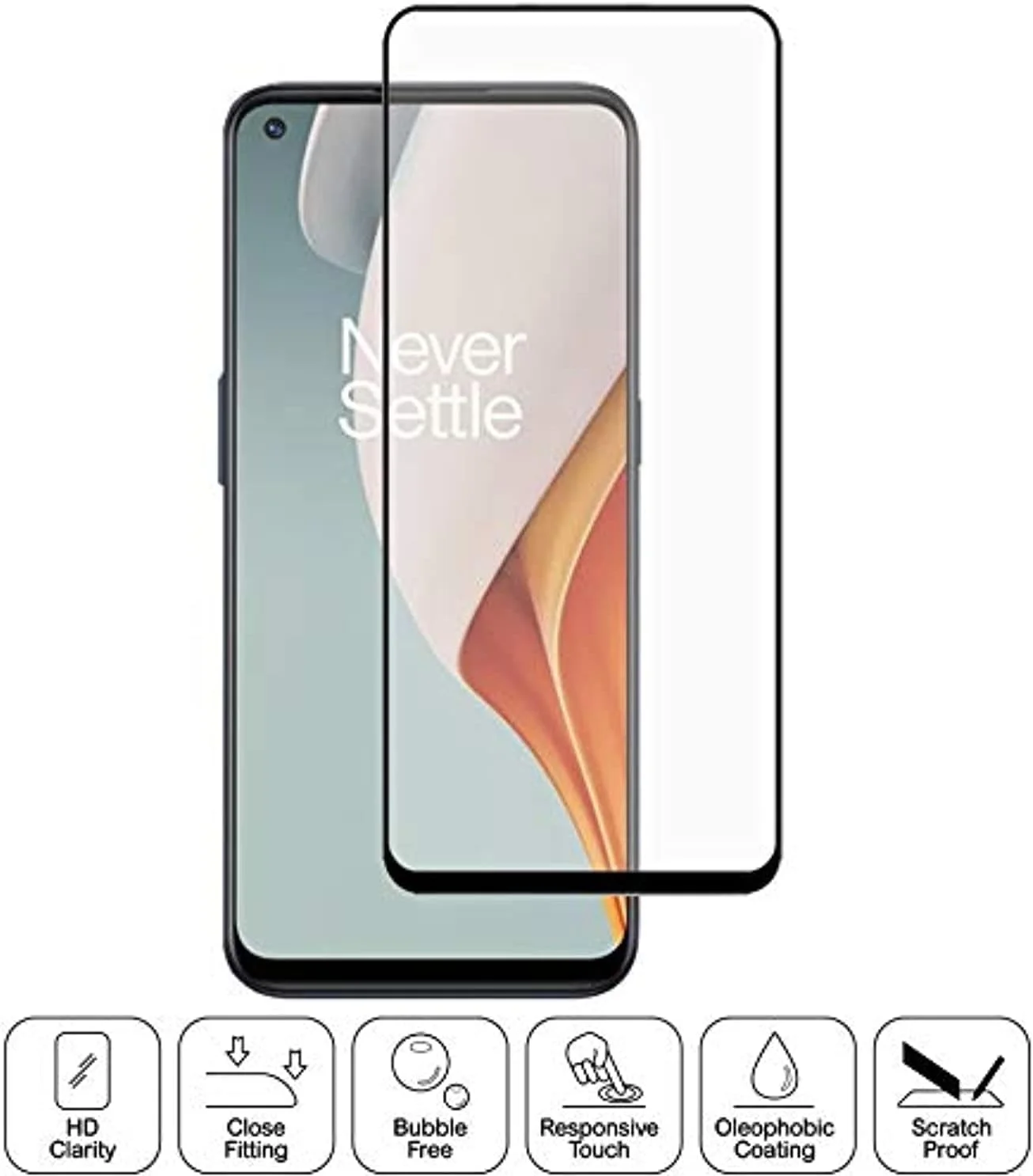 محافظ صفحه نمایش شیشه ای با چسب کامل و حرارت دیده، ضد اثر انگشت و مقاوم در برابر شکستن برای گوشی OnePlus Nord N100 از Nice.Store.UAE