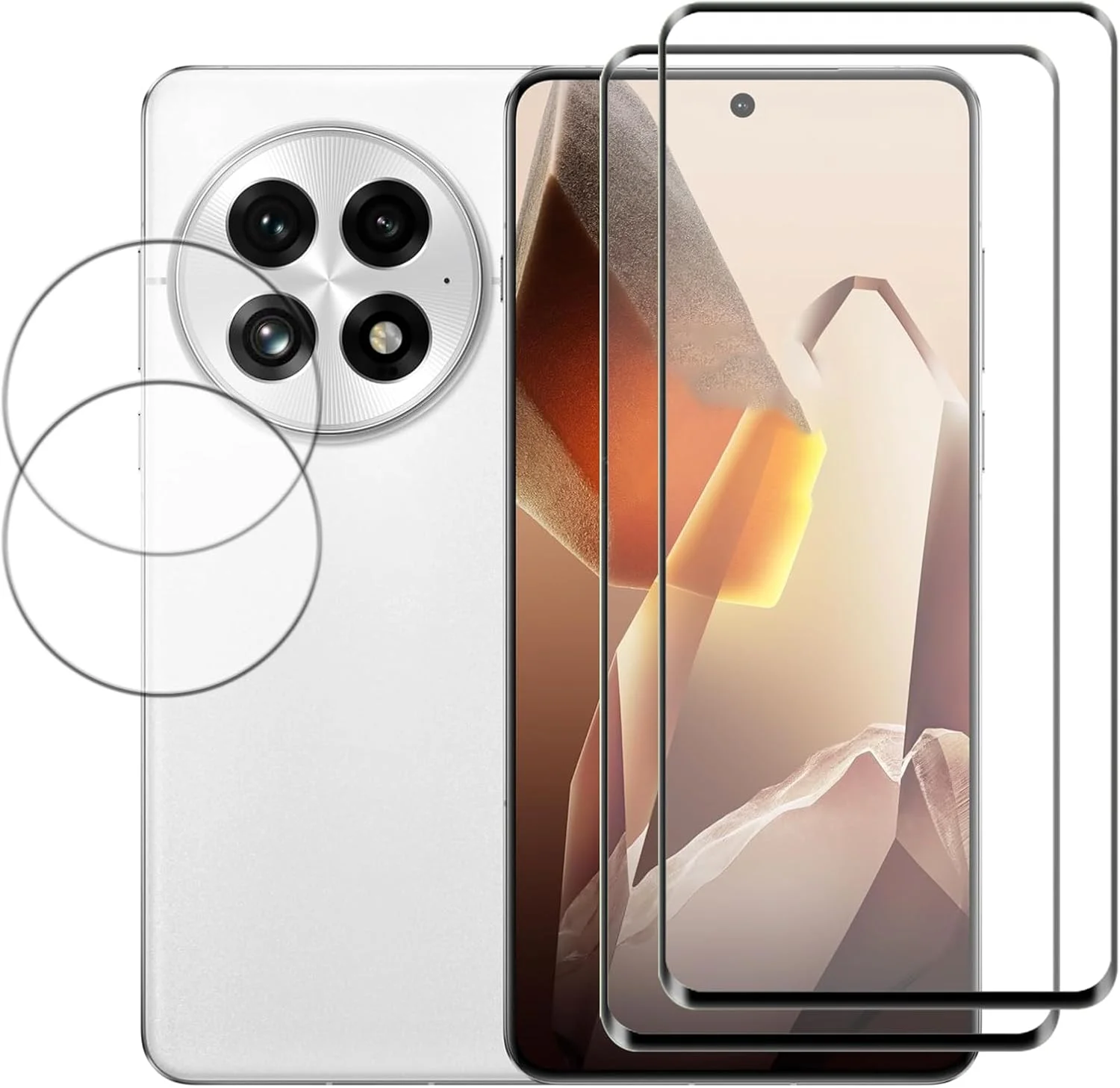 محافظ صفحه نمایش شیشه ای و محافظ دوربین سازگار با Oneplus 13 (بسته 2+2 عددی)، فیلم شیشه ای محافظ دوربین سه بعدی