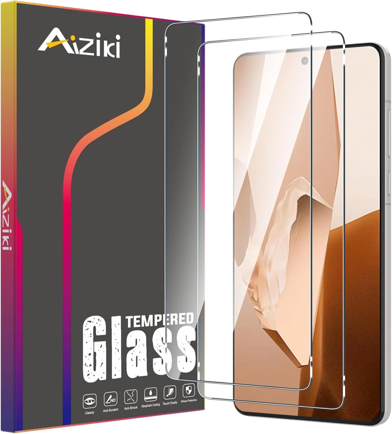 محافظ صفحه نمایش شیشه ای حرارت دیده Aiziki [2 عدد] برای OnePlus 13R، شفاف HD، ضد خش، ضد اثر انگشت، پوشش کامل با سختی 9H برای OnePlus 13R