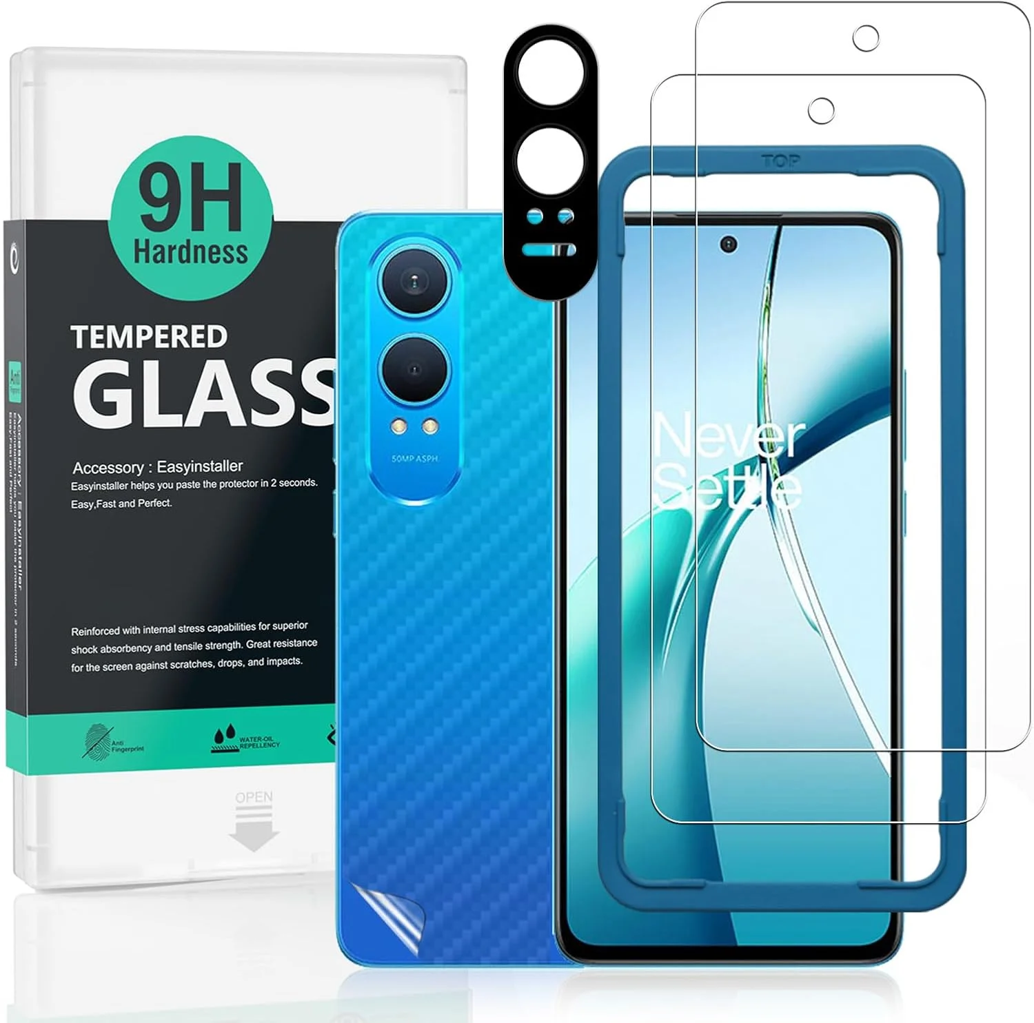 محافظ صفحه نمایش دوتایی Ibywind برای OnePlus Nord CE4 Lite 5G 6.67 اینچی، شیشه حرارت دیده با سختی 9H، همراه با 1 عدد محافظ لنز دوربین، 1 عدد فیلم فیبر کربن پشتی، نصب آسان، فوق العاده مقاوم، بدون حباب