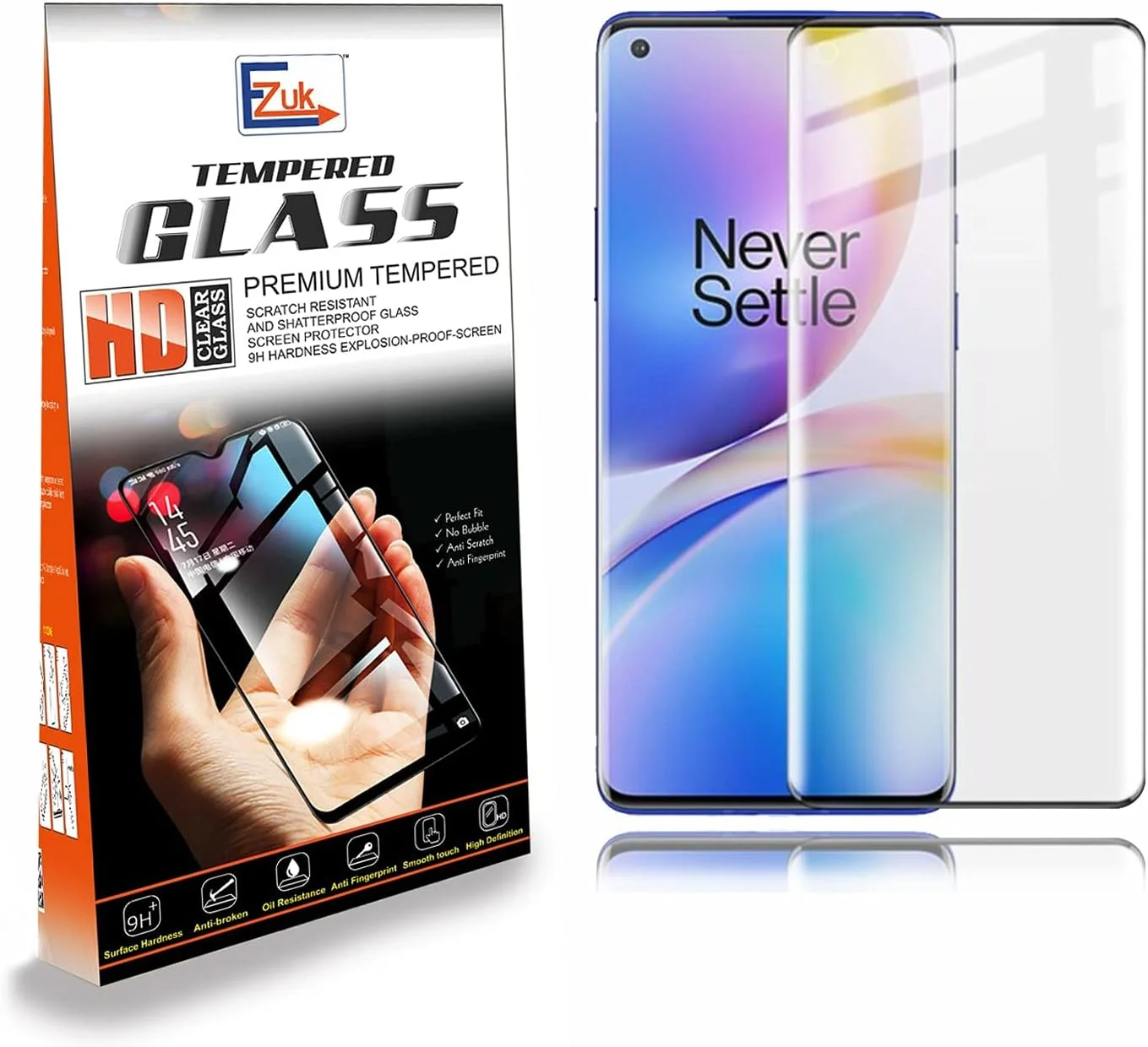 محافظ صفحه نمایش شیشه ای حرارت دیده پریمیوم Ezuk برای Oneplus 8 [نصب آسان، مقاومت در برابر خراشیدگی 9H، ضد حباب] - شفاف