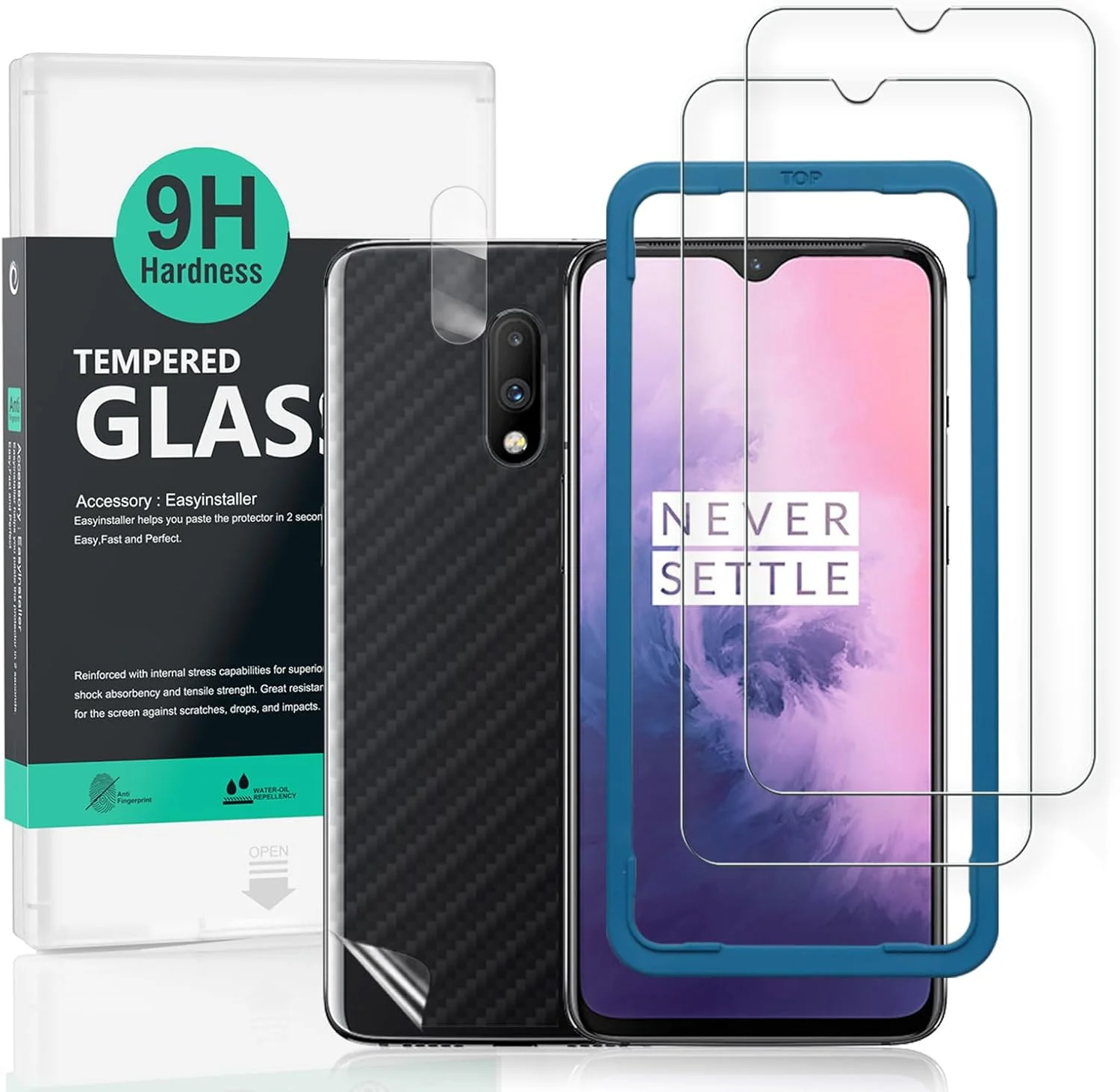 محافظ صفحه نمایش Ibywind برای OnePlus 7، 6.41 اینچ، بسته 2 عددی، شیشه حرارت دیده با سختی 9H، همراه با 1 عدد محافظ لنز دوربین، 1 عدد فیلم فیبر کربن پشت، نصب آسان