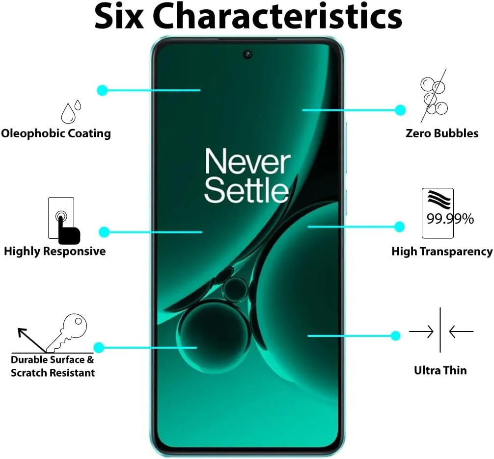محافظ صفحه نمایش Al-HuTrusHi سازگار با OnePlus Nord CE3، محافظ صفحه نمایش شیشه ای حرارت دیده [ضد تابش نور] [پوشش کامل HD] [نصب آسان] [سختی 9H]
