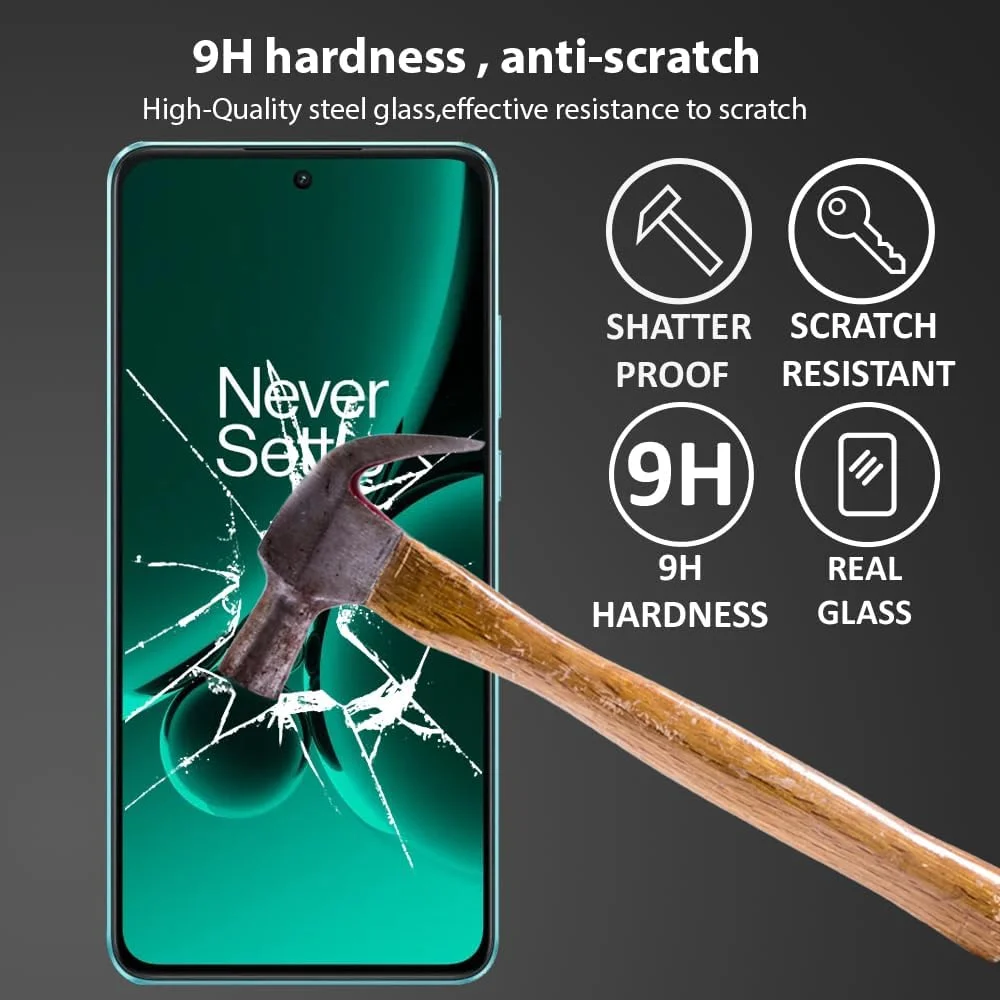 محافظ صفحه نمایش Al-HuTrusHi سازگار با OnePlus Nord CE3، محافظ صفحه نمایش شیشه ای حرارت دیده [ضد تابش نور] [پوشش کامل HD] [نصب آسان] [سختی 9H]