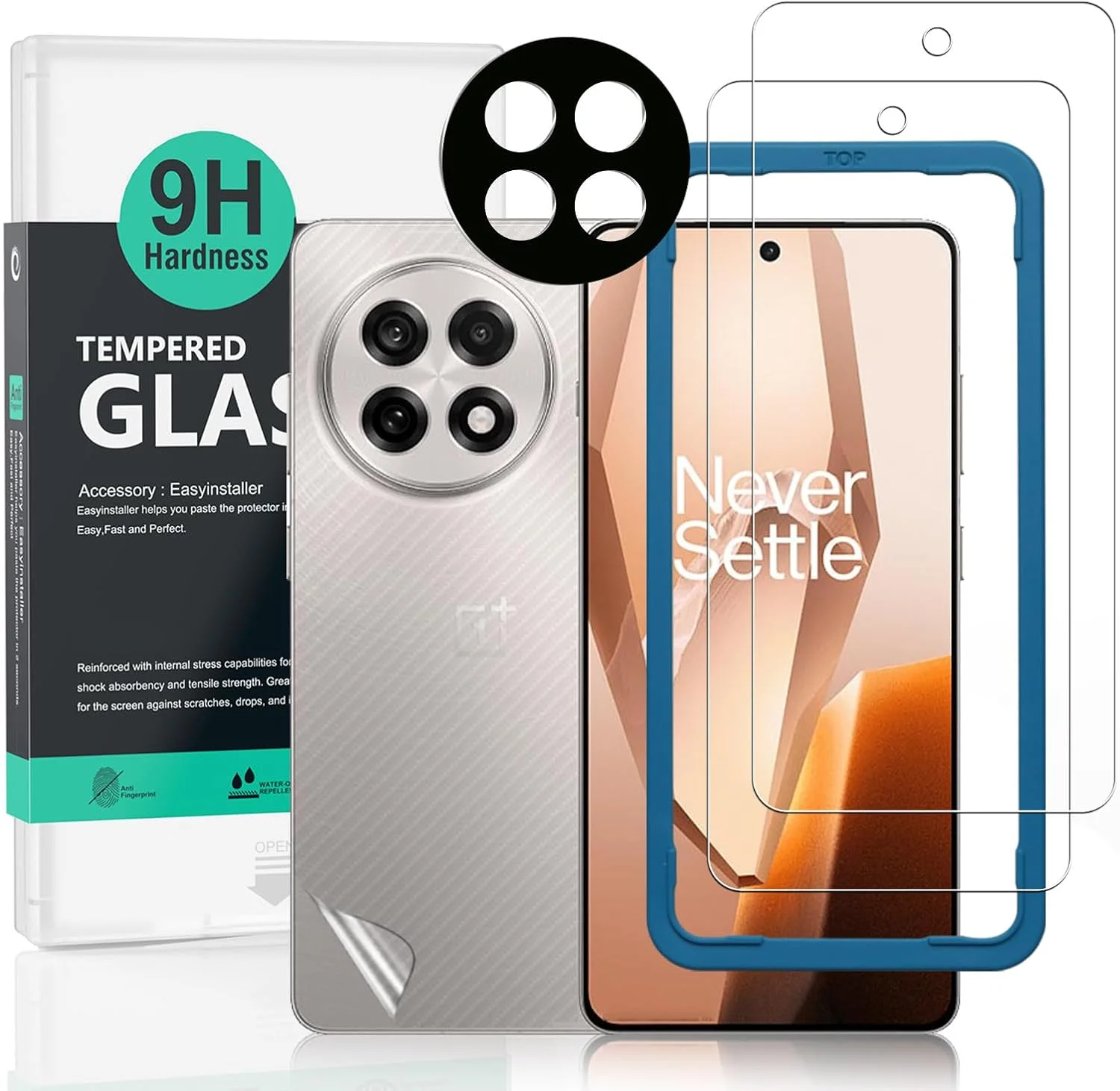 محافظ صفحه نمایش 2 عددی Ibywind برای OnePlus 13R 5G 6.78 اینچی، شیشه حرارت دیده با سختی 9H، همراه با 1 عدد محافظ لنز دوربین، 1 عدد فیلم فیبر کربن پشت، نصب آسان، ضد خش و شفافیت HD