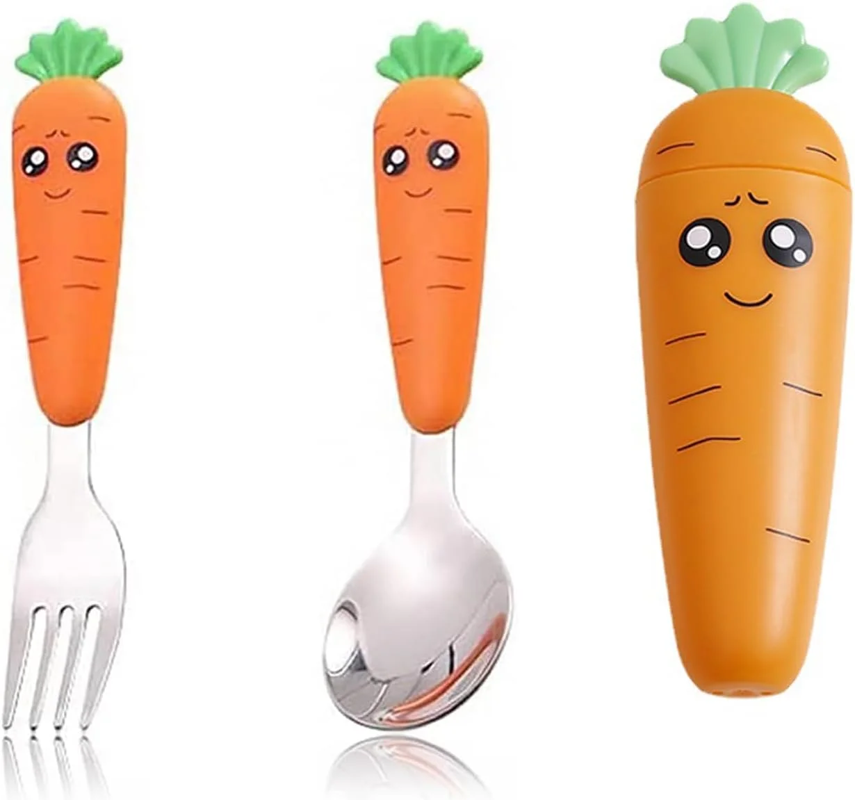 ست قاشق و چنگال کودک WEZCHUGHAOL، 2 تکه، قاشق و چنگال استیل ضد زنگ، ست کارد و چنگال مسافرتی با جعبه، قاشق و چنگال هویجی بامزه، مناسب برای کودکان نوپا و بچه ها ست قاشق و چنگال کودک WEZCHUGHAOL، 2 تکه، قاشق و چنگال استیل ضد زنگ، ست کارد و چنگال مسافرتی با جعبه، قاشق و چنگال هویجی بامزه، مناسب برای کودکان نوپا و بچه ها