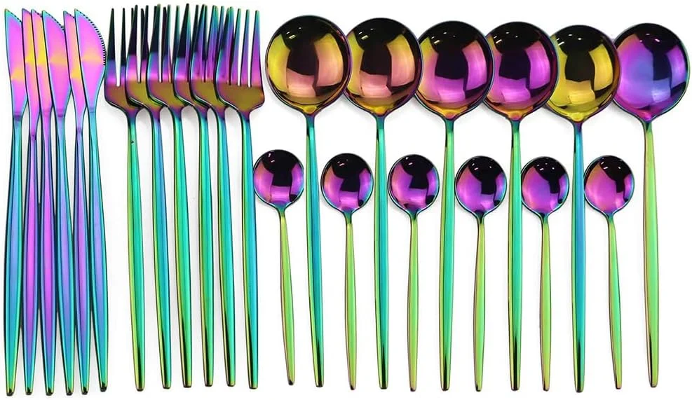 ست کارد و چنگال آشپزخانه ۲۴ پارچه TOMVAES با فولاد ضد زنگ، ست های کارد و چنگال شیک برای استفاده در خانه، مهمانی، هتل و رستوران، ست نقره ای بادوام، ضد زنگ، تمیز کردن آسان (رنگی) ست کارد و چنگال آشپزخانه ۲۴ پارچه TOMVAES با فولاد ضد زنگ، ست های کارد و چنگال شیک برای استفاده در خانه، مهمانی، هتل و رستوران، ست نقره ای بادوام، ضد زنگ، تمیز کردن آسان (رنگی)