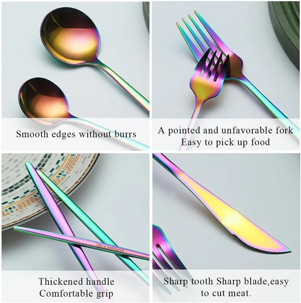 ست کارد و چنگال آشپزخانه ۲۴ پارچه TOMVAES با فولاد ضد زنگ، ست های کارد و چنگال شیک برای استفاده در خانه، مهمانی، هتل و رستوران، ست نقره ای بادوام، ضد زنگ، تمیز کردن آسان (رنگی) ست کارد و چنگال آشپزخانه ۲۴ پارچه TOMVAES با فولاد ضد زنگ، ست های کارد و چنگال شیک برای استفاده در خانه، مهمانی، هتل و رستوران، ست نقره ای بادوام، ضد زنگ، تمیز کردن آسان (رنگی)