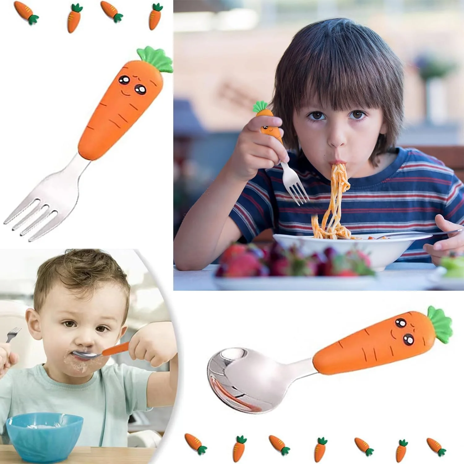 ست قاشق و چنگال کودک WEZCHUGHAOL، 2 تکه، قاشق و چنگال استیل ضد زنگ، ست کارد و چنگال مسافرتی با جعبه، قاشق و چنگال هویجی بامزه، مناسب برای کودکان نوپا و بچه ها ست قاشق و چنگال کودک WEZCHUGHAOL، 2 تکه، قاشق و چنگال استیل ضد زنگ، ست کارد و چنگال مسافرتی با جعبه، قاشق و چنگال هویجی بامزه، مناسب برای کودکان نوپا و بچه ها