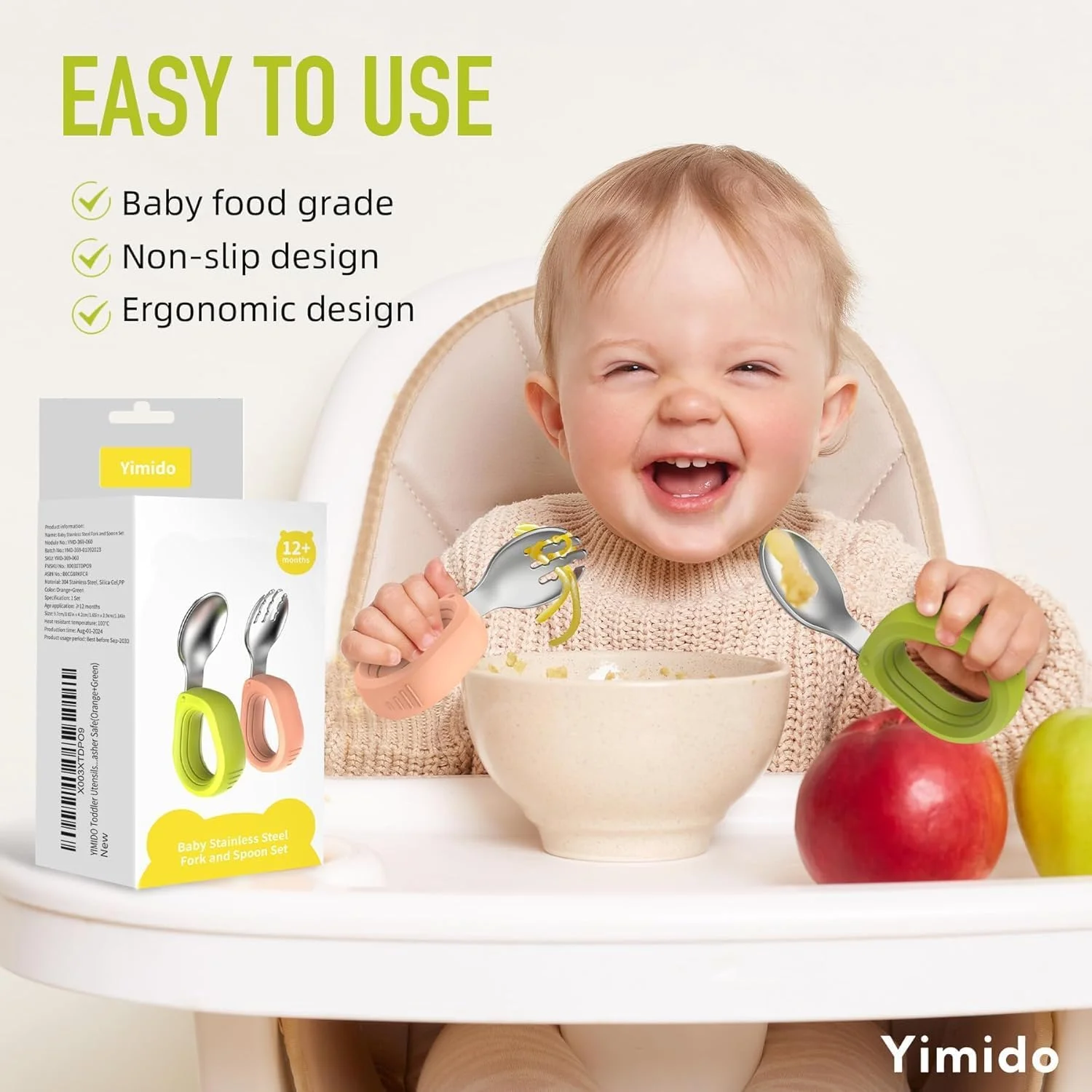 ست قاشق و چنگال کودک، 2 تکه، قاشق و چنگال کودک با دسته سیلیکونی، کارد و چنگال استیل ضد زنگ برای کودکان، با قابلیت گرفتن آسان، قابل شستشو در ماشین ظرفشویی، نارنجی و سبز ست قاشق و چنگال کودک، 2 تکه، قاشق و چنگال کودک با دسته سیلیکونی، کارد و چنگال استیل ضد زنگ برای کودکان، با قابلیت گرفتن آسان، قابل شستشو در ماشین ظرفشویی، نارنجی و سبز