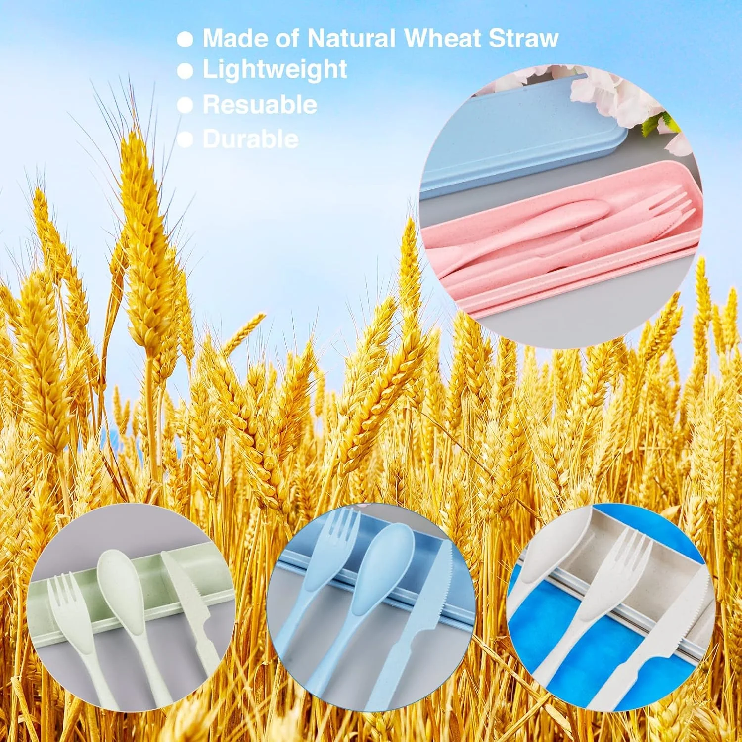 ست کارد، چنگال و قاشق مسافرتی قابل استفاده مجدد YDYTOP با جعبه، 4 ست کارد و چنگال و قاشق قابل حمل از جنس کاه گندم، ظروف سازگار با محیط زیست و بدون BPA برای پیک نیک و کمپینگ کودکان و بزرگسالان (سبز، بژ، صورتی، آبی) ست کارد، چنگال و قاشق مسافرتی قابل استفاده مجدد YDYTOP با جعبه، 4 ست کارد و چنگال و قاشق قابل حمل از جنس کاه گندم، ظروف سازگار با محیط زیست و بدون BPA برای پیک نیک و کمپینگ کودکان و بزرگسالان (سبز، بژ، صورتی، آبی)