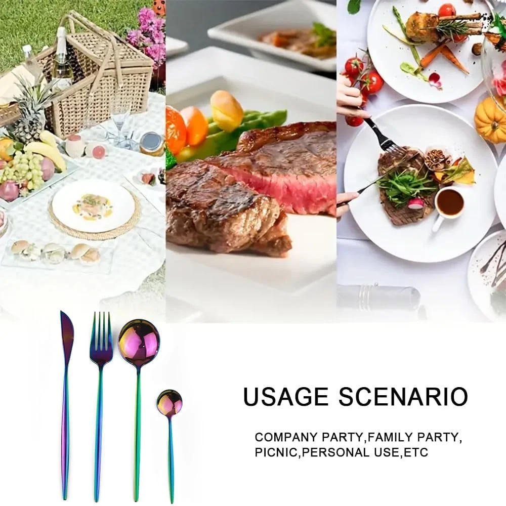 ست کارد و چنگال آشپزخانه ۲۴ پارچه TOMVAES با فولاد ضد زنگ، ست های کارد و چنگال شیک برای استفاده در خانه، مهمانی، هتل و رستوران، ست نقره ای بادوام، ضد زنگ، تمیز کردن آسان (رنگی) ست کارد و چنگال آشپزخانه ۲۴ پارچه TOMVAES با فولاد ضد زنگ، ست های کارد و چنگال شیک برای استفاده در خانه، مهمانی، هتل و رستوران، ست نقره ای بادوام، ضد زنگ، تمیز کردن آسان (رنگی)