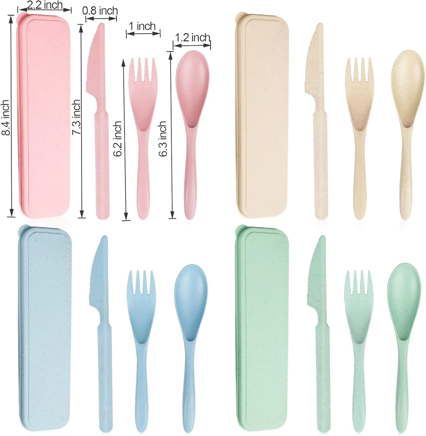 ست کارد، چنگال و قاشق مسافرتی قابل استفاده مجدد YDYTOP با جعبه، 4 ست کارد و چنگال و قاشق قابل حمل از جنس کاه گندم، ظروف سازگار با محیط زیست و بدون BPA برای پیک نیک و کمپینگ کودکان و بزرگسالان (سبز، بژ، صورتی، آبی) ست کارد، چنگال و قاشق مسافرتی قابل استفاده مجدد YDYTOP با جعبه، 4 ست کارد و چنگال و قاشق قابل حمل از جنس کاه گندم، ظروف سازگار با محیط زیست و بدون BPA برای پیک نیک و کمپینگ کودکان و بزرگسالان (سبز، بژ، صورتی، آبی)