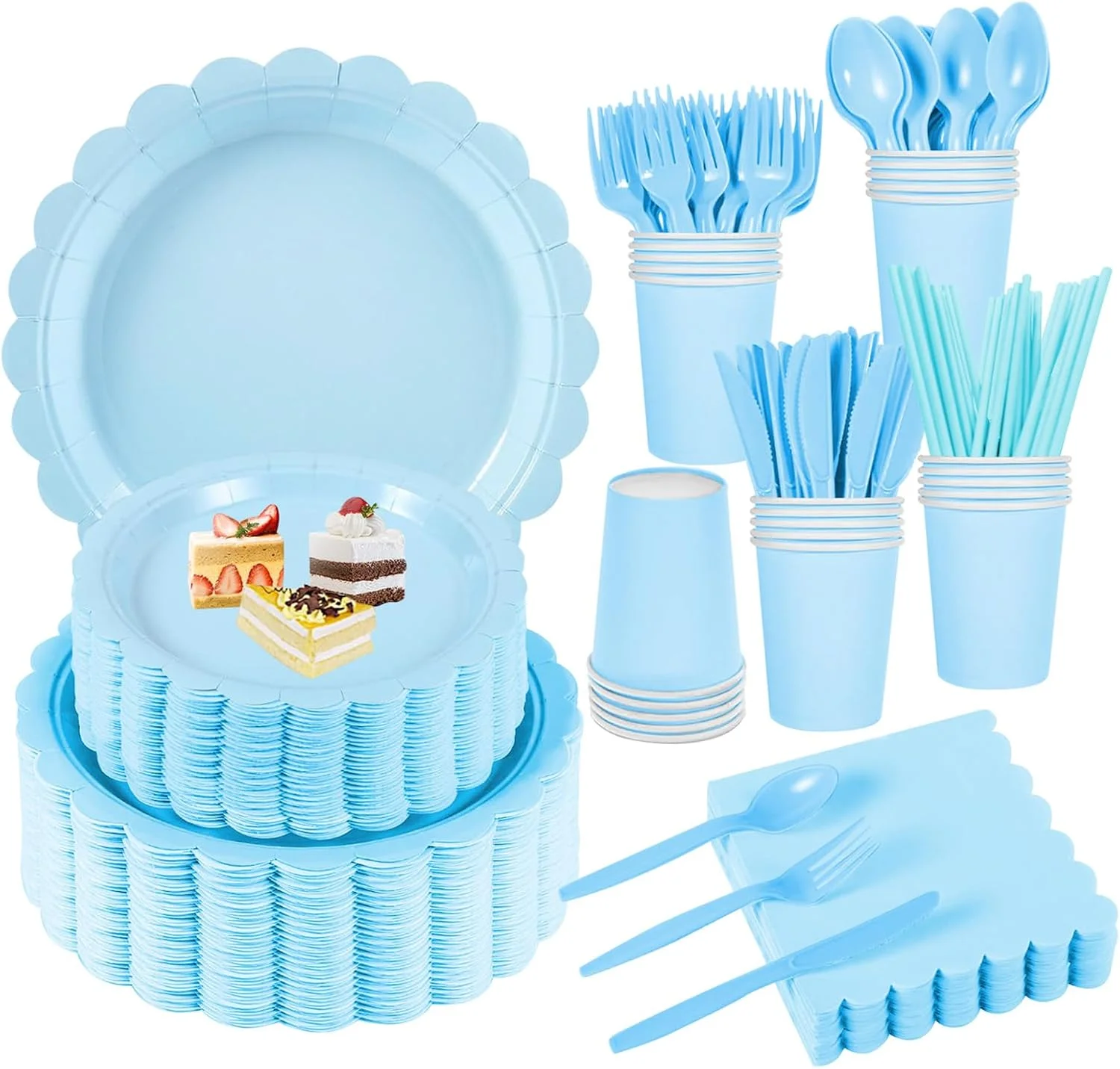 مجموعه ظروف یکبار مصرف مهمانی URbazaar شامل 200 تکه، مناسب برای 25 مهمان، شامل بشقاب های کنگره دار، دستمال سفره، فنجان، نی، قاشق پلاستیکی، چنگال و چاقو برای مهمانی، عروسی، تولد (آبی آسمانی) مجموعه ظروف یکبار مصرف مهمانی URbazaar شامل 200 تکه، مناسب برای 25 مهمان، شامل بشقاب های کنگره دار، دستمال سفره، فنجان، نی، قاشق پلاستیکی، چنگال و چاقو برای مهمانی، عروسی، تولد (آبی آسمانی)