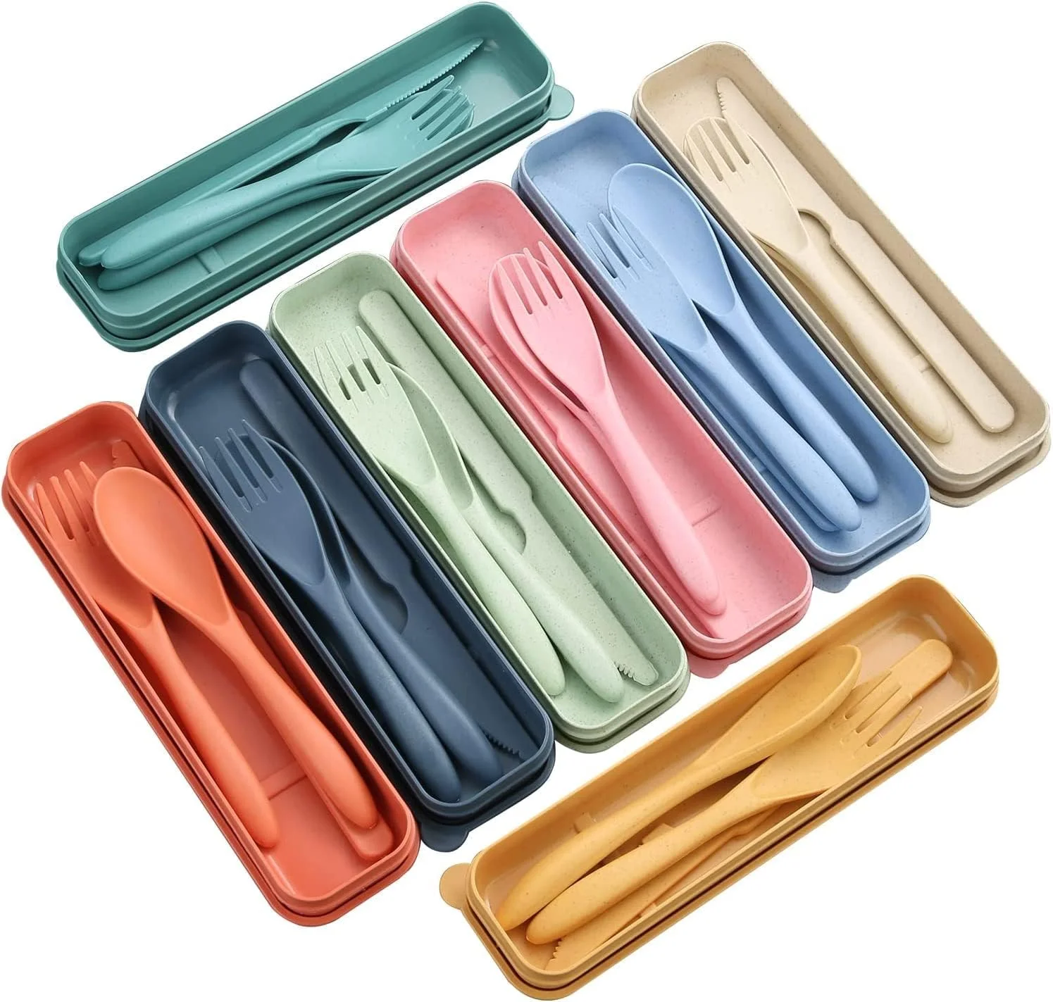 SYOSI Wheat Straw Cutlery, Reusable Portable Travel Utensil Set with Case, Spoon Knife Fork Tableware set, for Kids Adult Travel Picnic Camping or Daily Use (8 Colors) SYOSI Wheat Straw Cutlery, Reusable Portable Travel Utensil Set with Case, Spoon Knife Fork Tableware set, for Kids Adult Travel Picnic Camping or Daily Use (8 Colors)