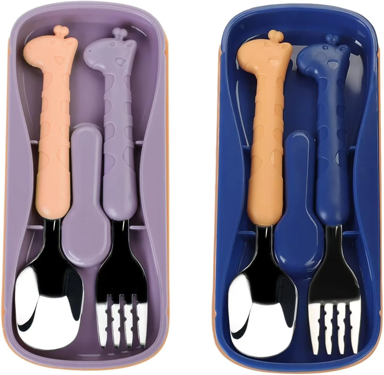 ست قاشق و چنگال استیل 2 تکه کودک تزویق با طرح کارتونی و جعبه قابل حمل، ست قاشق و چنگال کودکانه، ست کارد و چنگال ایمن برای تغذیه مستقل ست قاشق و چنگال استیل 2 تکه کودک تزویق با طرح کارتونی و جعبه قابل حمل، ست قاشق و چنگال کودکانه، ست کارد و چنگال ایمن برای تغذیه مستقل