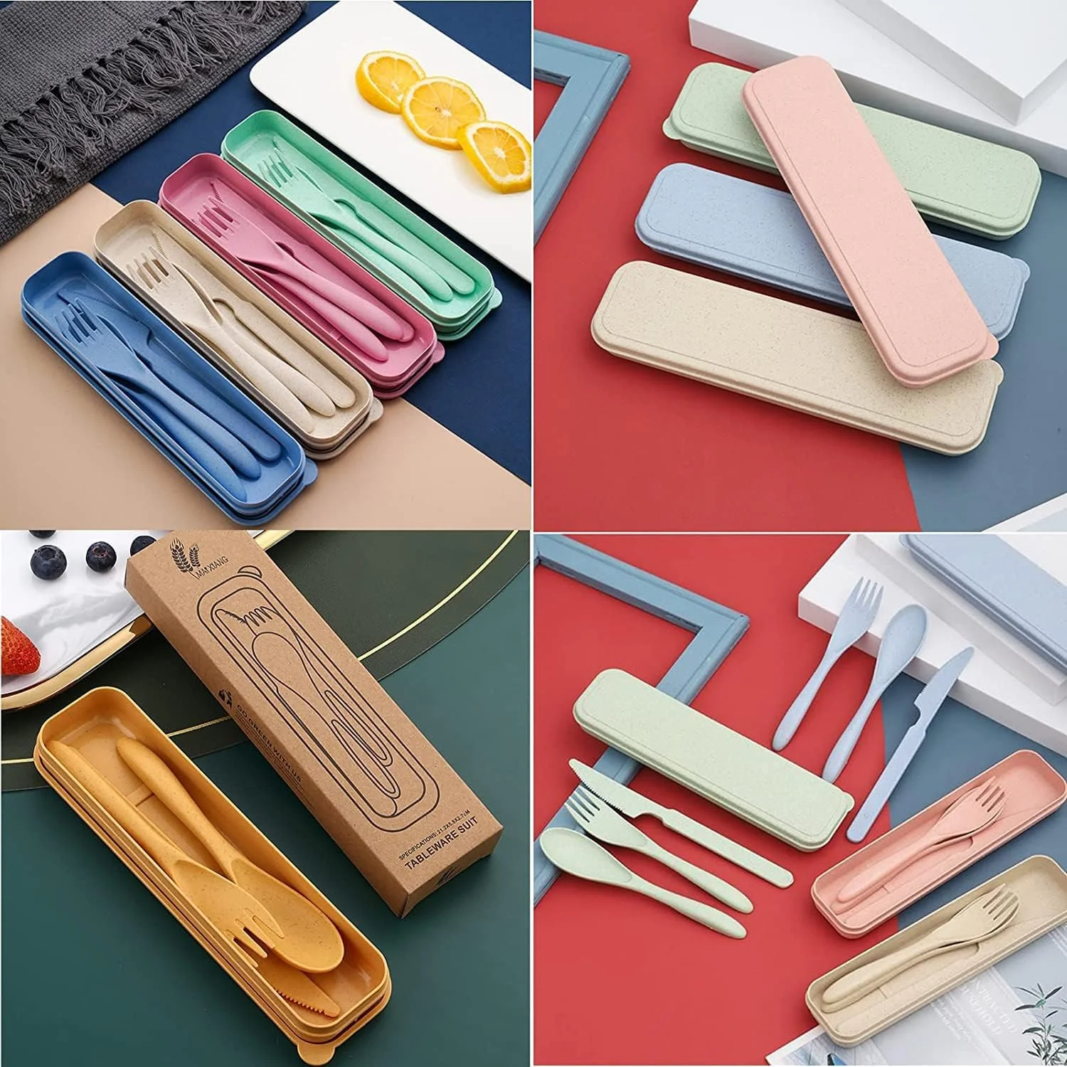 SYOSI Wheat Straw Cutlery, Reusable Portable Travel Utensil Set with Case, Spoon Knife Fork Tableware set, for Kids Adult Travel Picnic Camping or Daily Use (8 Colors) SYOSI Wheat Straw Cutlery, Reusable Portable Travel Utensil Set with Case, Spoon Knife Fork Tableware set, for Kids Adult Travel Picnic Camping or Daily Use (8 Colors)