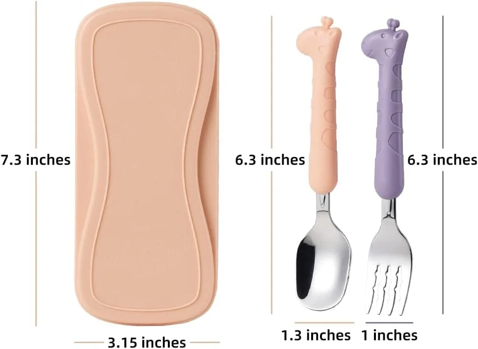 ست قاشق و چنگال استیل کودک تزویق، طرح کارتونی، دو تکه، به همراه جعبه قابل حمل، مناسب برای تغذیه مستقل کودکان ست قاشق و چنگال استیل کودک تزویق، طرح کارتونی، دو تکه، به همراه جعبه قابل حمل، مناسب برای تغذیه مستقل کودکان