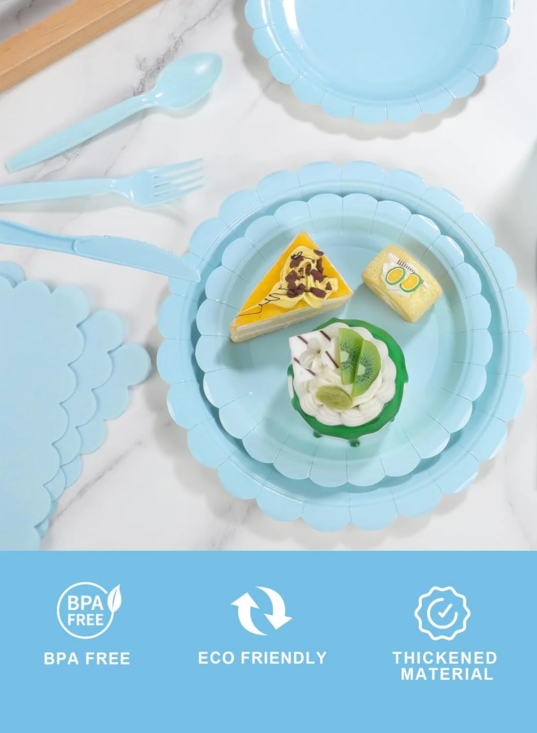 مجموعه ظروف یکبار مصرف مهمانی URbazaar شامل 200 تکه، مناسب برای 25 مهمان، شامل بشقاب های کنگره دار، دستمال سفره، فنجان، نی، قاشق پلاستیکی، چنگال و چاقو برای مهمانی، عروسی، تولد (آبی آسمانی) مجموعه ظروف یکبار مصرف مهمانی URbazaar شامل 200 تکه، مناسب برای 25 مهمان، شامل بشقاب های کنگره دار، دستمال سفره، فنجان، نی، قاشق پلاستیکی، چنگال و چاقو برای مهمانی، عروسی، تولد (آبی آسمانی)