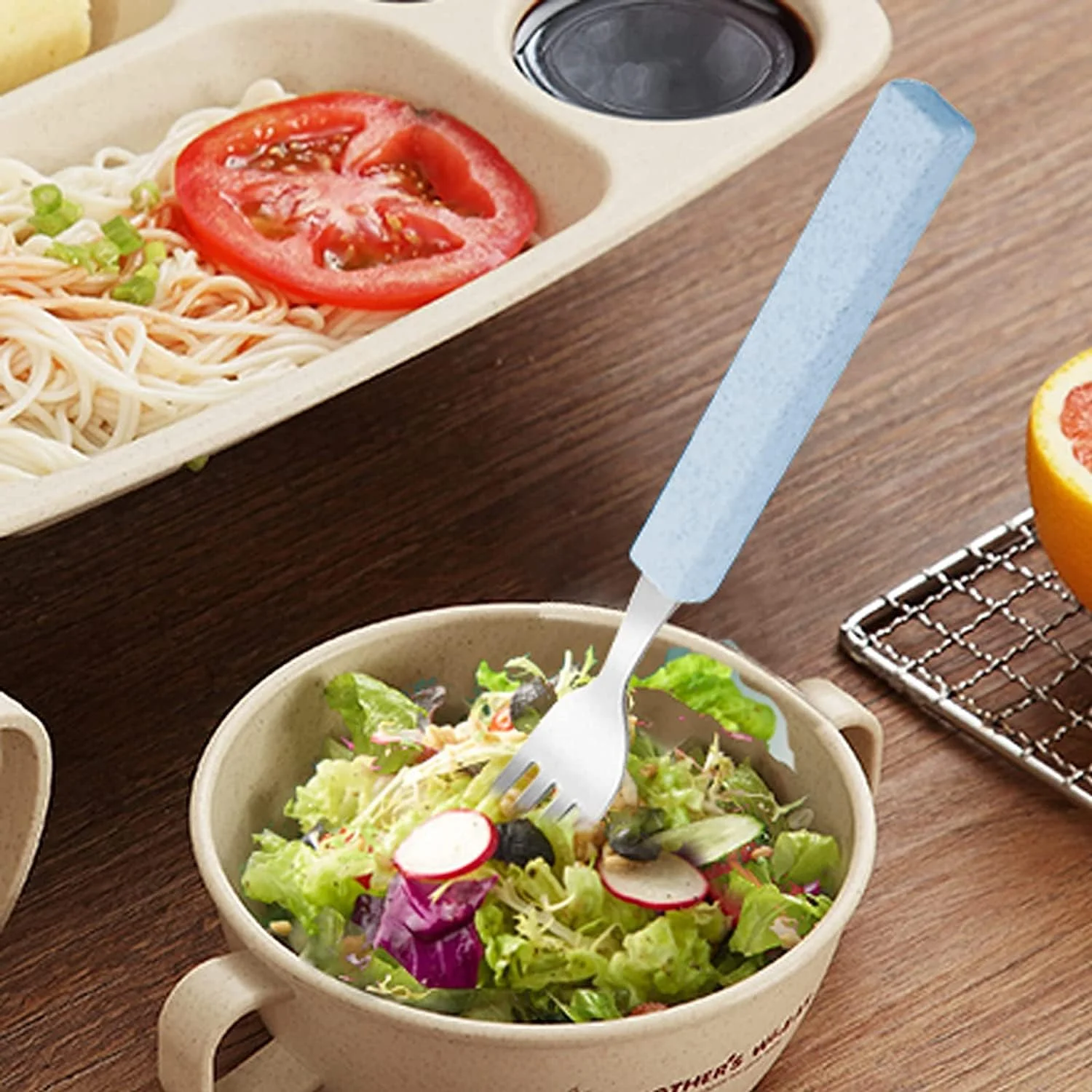 ست کارد و چنگال کودک SYOSI، ست ظروف 18/10 استیل ضد زنگ، شامل چاقو، قاشق و چنگال به همراه جعبه مسافرتی برای جعبه ناهار بچه ها، 3 تکه (آبی) ست کارد و چنگال کودک SYOSI، ست ظروف 18/10 استیل ضد زنگ، شامل چاقو، قاشق و چنگال به همراه جعبه مسافرتی برای جعبه ناهار بچه ها، 3 تکه (آبی)