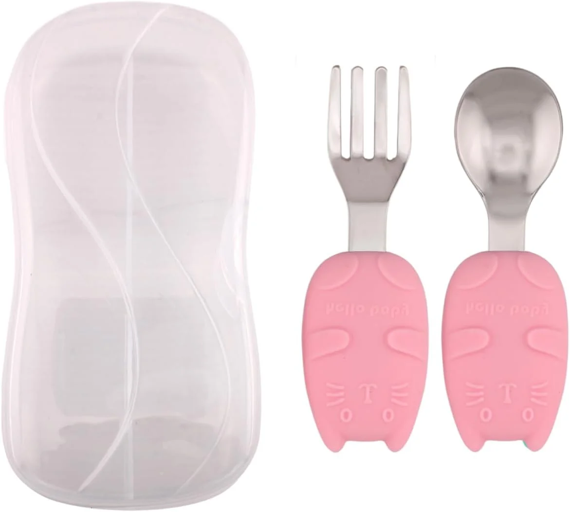 ست قاشق و چنگال استیل کودک با جعبه | دسته سیلیکونی نرم بدون BPA | قاشق و چنگال فلزی کودک | ست قاشق و چنگال کودک برای جعبه غذا | ظروف غذاخوری کودک با جعبه قابل حمل (صورتی) ست قاشق و چنگال استیل کودک با جعبه | دسته سیلیکونی نرم بدون BPA | قاشق و چنگال فلزی کودک | ست قاشق و چنگال کودک برای جعبه غذا | ظروف غذاخوری کودک با جعبه قابل حمل (صورتی)