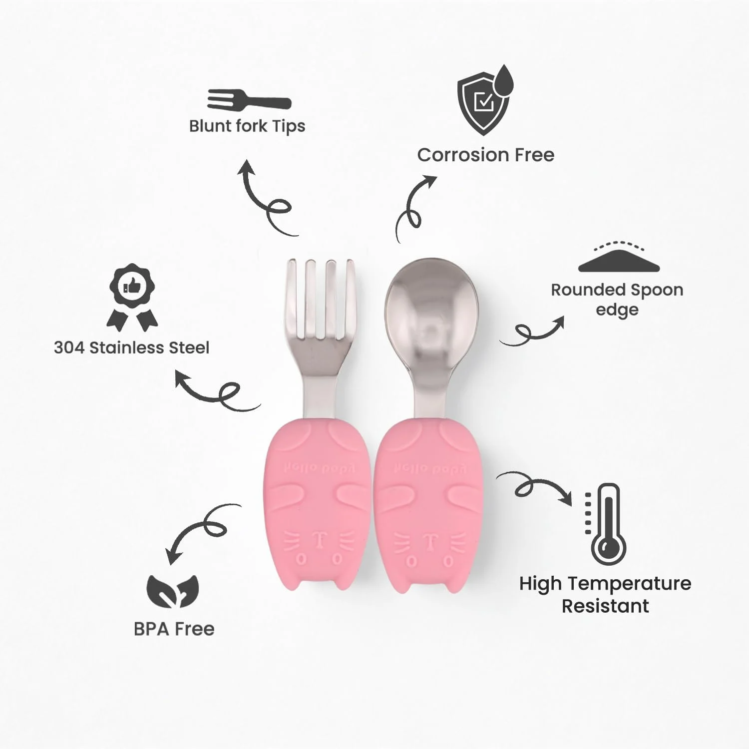 ست قاشق و چنگال استیل کودک با جعبه | دسته سیلیکونی نرم بدون BPA | قاشق و چنگال فلزی کودک | ست قاشق و چنگال کودک برای جعبه غذا | ظروف غذاخوری کودک با جعبه قابل حمل (صورتی)