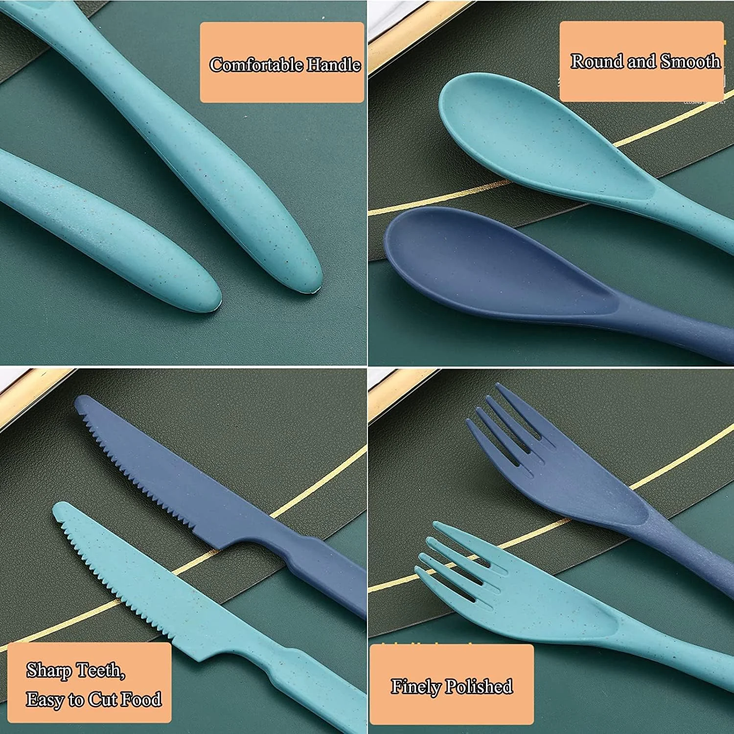 SYOSI Wheat Straw Cutlery, Reusable Portable Travel Utensil Set with Case, Spoon Knife Fork Tableware set, for Kids Adult Travel Picnic Camping or Daily Use (8 Colors) SYOSI Wheat Straw Cutlery, Reusable Portable Travel Utensil Set with Case, Spoon Knife Fork Tableware set, for Kids Adult Travel Picnic Camping or Daily Use (8 Colors)