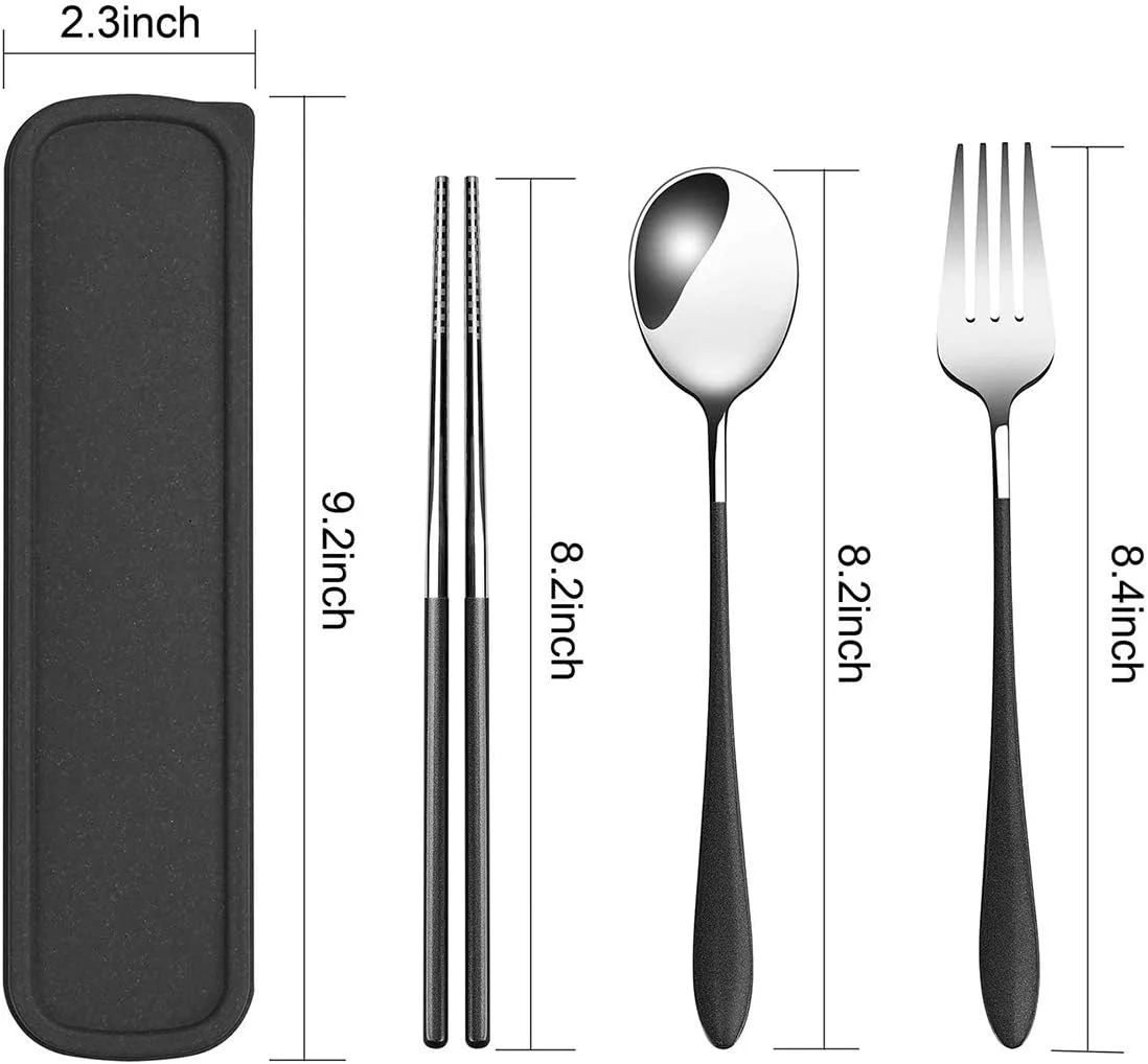 ست کارد و چنگال مسافرتی SYOSI، ست کارد و چنگال استیل ضد زنگ قابل حمل، نقرهای، شامل چنگال، قاشق، چاپستیک با جعبه برای پیادهروی، مسافرت، کمپینگ یا ناهار مدرسه ست کارد و چنگال مسافرتی SYOSI، ست کارد و چنگال استیل ضد زنگ قابل حمل، نقرهای، شامل چنگال، قاشق، چاپستیک با جعبه برای پیادهروی، مسافرت، کمپینگ یا ناهار مدرسه