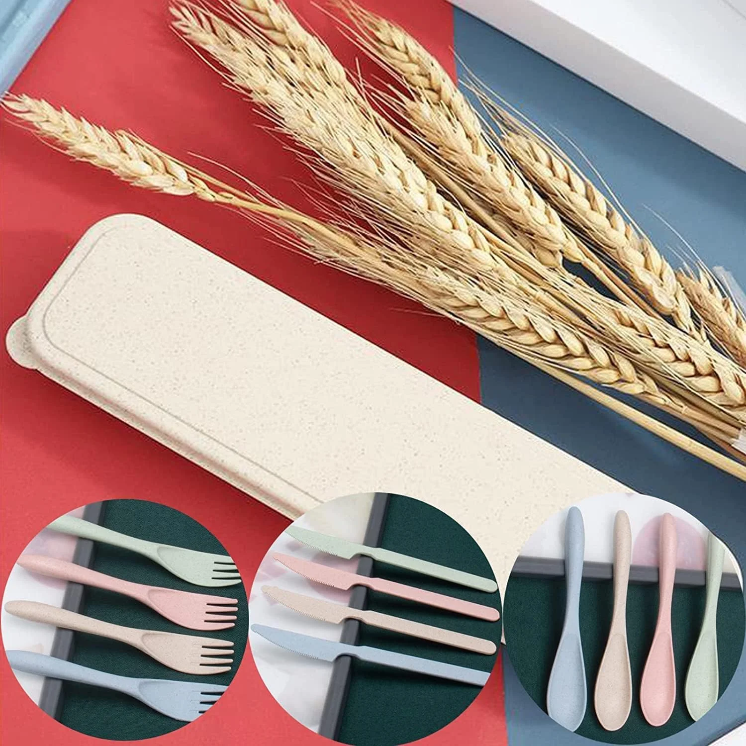 SYOSI Wheat Straw Cutlery, Reusable Portable Travel Utensil Set with Case, Spoon Knife Fork Tableware set, for Kids Adult Travel Picnic Camping or Daily Use (8 Colors) SYOSI Wheat Straw Cutlery, Reusable Portable Travel Utensil Set with Case, Spoon Knife Fork Tableware set, for Kids Adult Travel Picnic Camping or Daily Use (8 Colors)