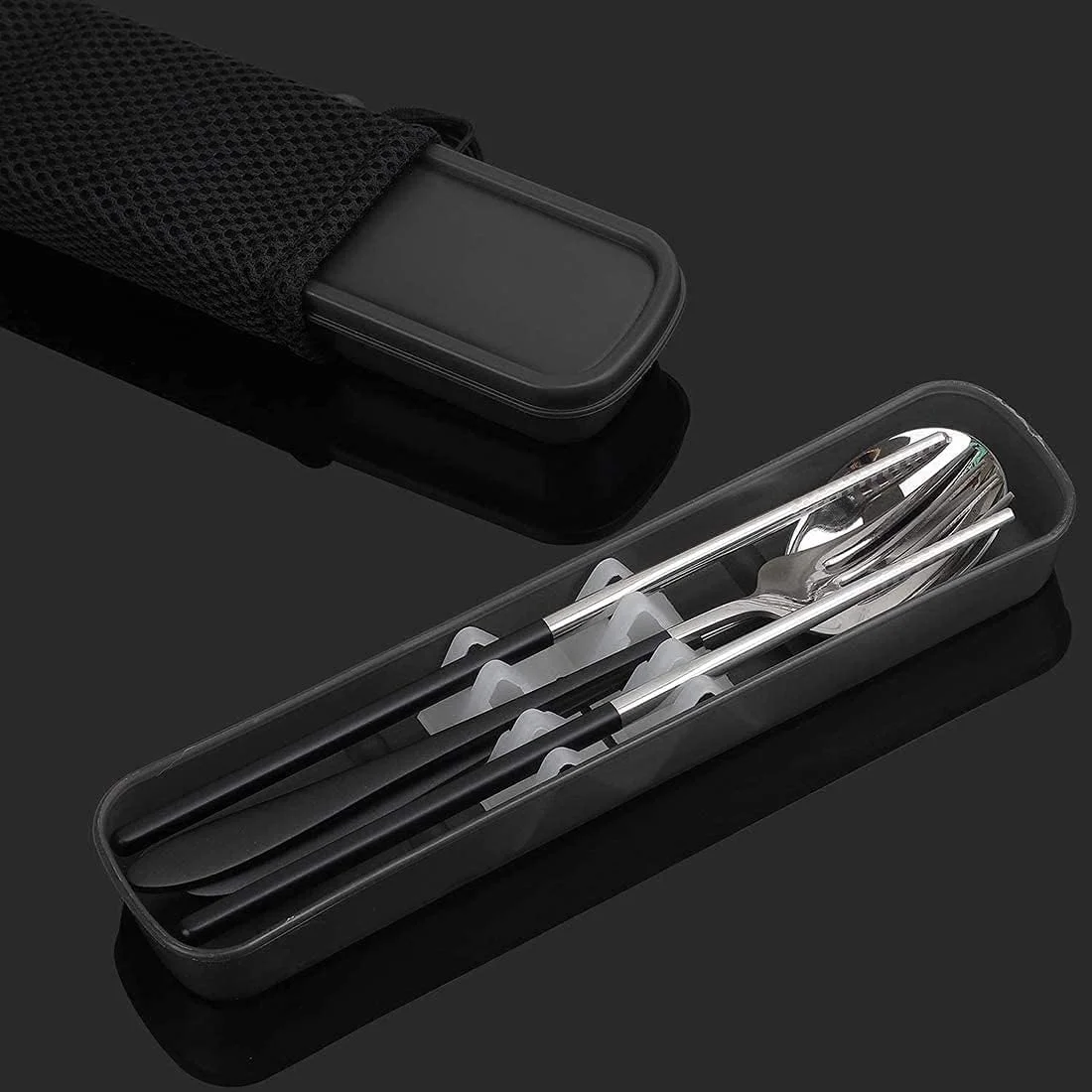 ست کارد و چنگال مسافرتی SYOSI، ست کارد و چنگال استیل ضد زنگ قابل حمل، نقرهای، شامل چنگال، قاشق، چاپستیک با جعبه برای پیادهروی، مسافرت، کمپینگ یا ناهار مدرسه ست کارد و چنگال مسافرتی SYOSI، ست کارد و چنگال استیل ضد زنگ قابل حمل، نقرهای، شامل چنگال، قاشق، چاپستیک با جعبه برای پیادهروی، مسافرت، کمپینگ یا ناهار مدرسه