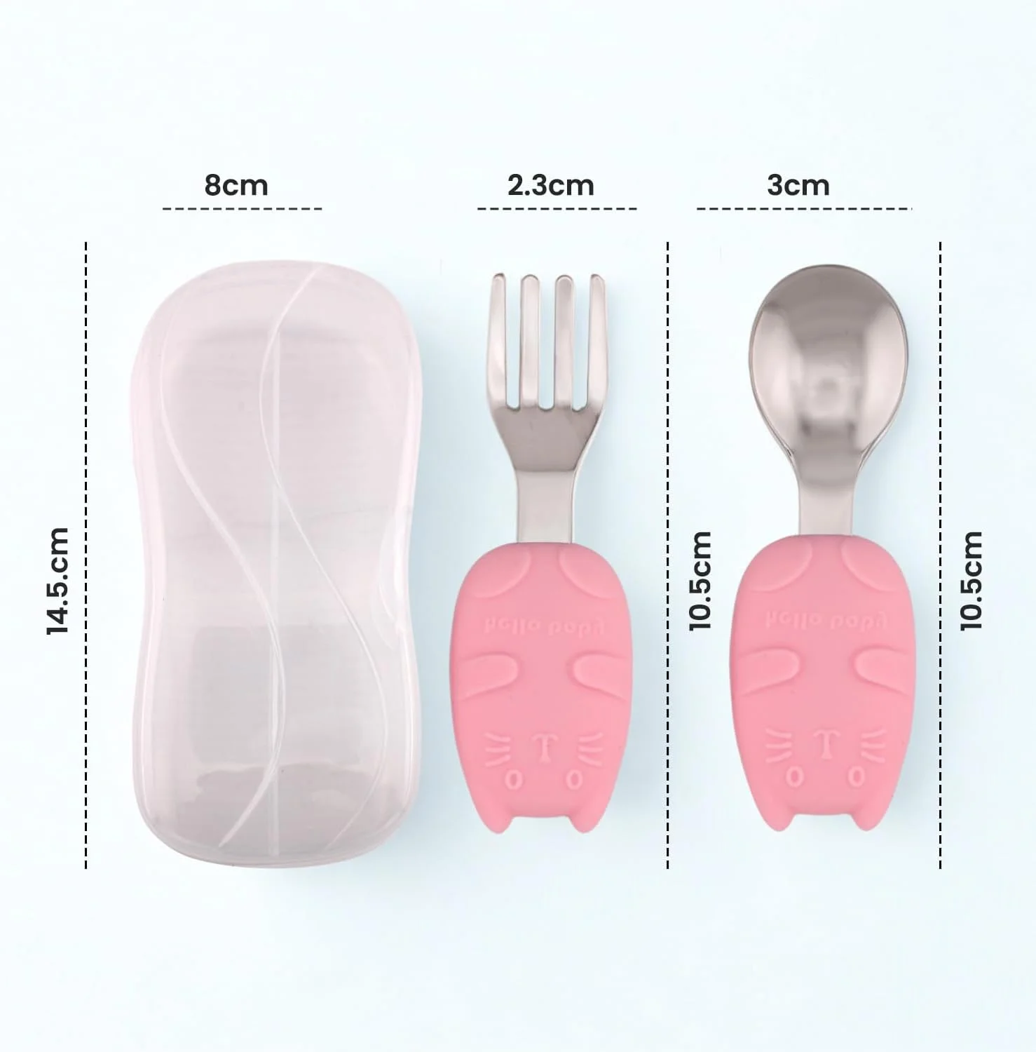 ست قاشق و چنگال استیل کودک با جعبه | دسته سیلیکونی نرم بدون BPA | قاشق و چنگال فلزی کودک | ست قاشق و چنگال کودک برای جعبه غذا | ظروف غذاخوری کودک با جعبه قابل حمل (صورتی)