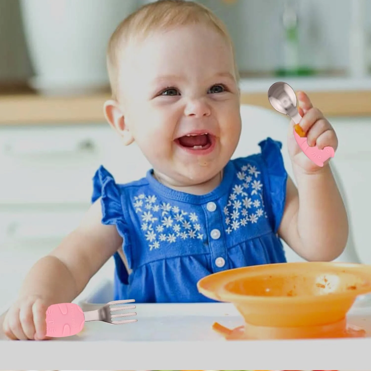 ست قاشق و چنگال استیل کودک با جعبه | دسته سیلیکونی نرم و بدون BPA | قاشق و چنگال فلزی کودک | ست قاشق و چنگال کودک برای جعبه ناهار | ظروف غذاخوری کودک با جعبه قابل حمل (صورتی)