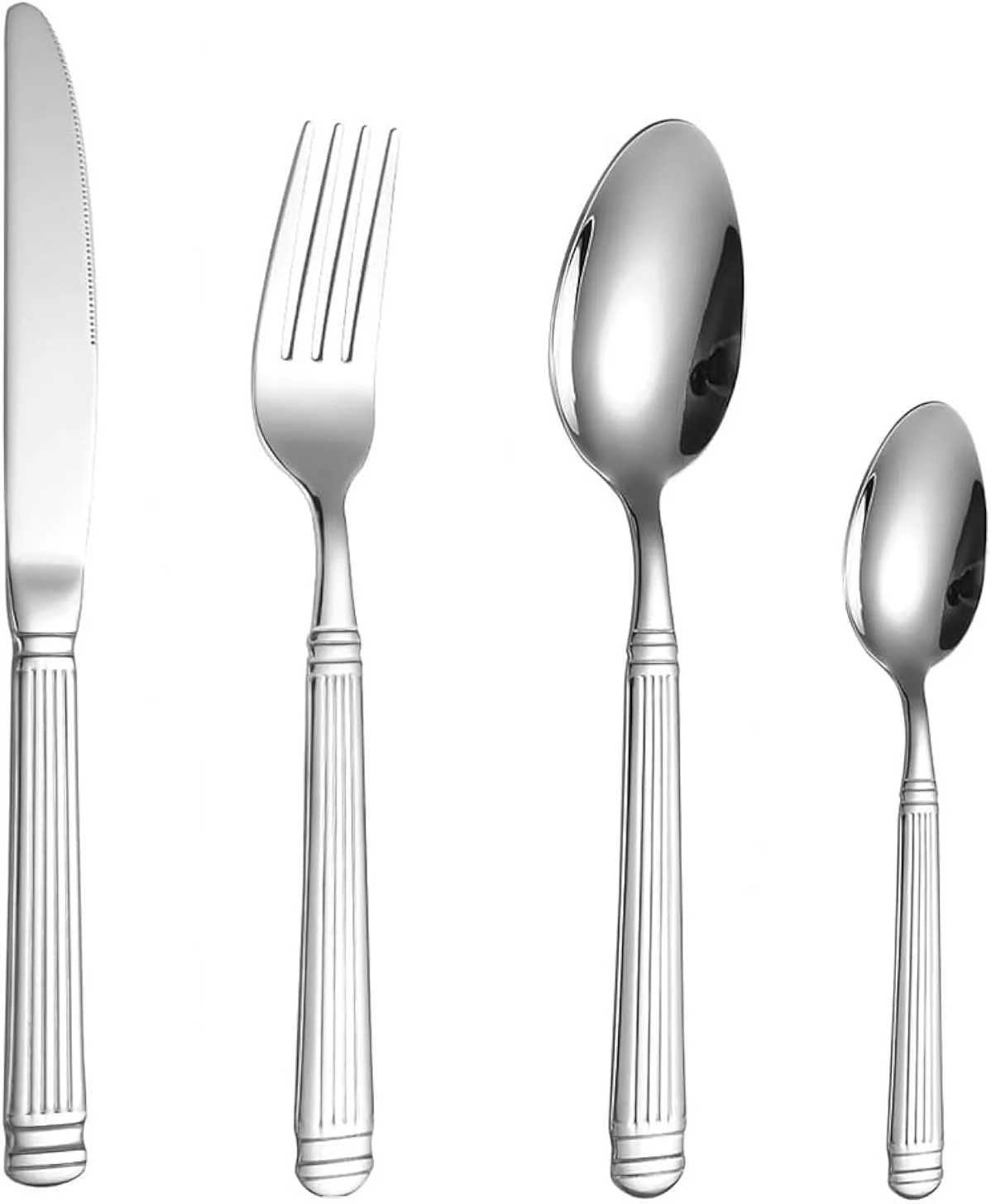 ست کارد و چنگال استیل ضد زنگ 8 تکه – سرویس ظروف نقره ای برای 2 نفر، شامل چاقو، چنگال، قاشق، مناسب برای آشپزخانه منزل، رستوران، هتل ست کارد و چنگال استیل ضد زنگ 8 تکه – سرویس ظروف نقره ای برای 2 نفر، شامل چاقو، چنگال، قاشق، مناسب برای آشپزخانه منزل، رستوران، هتل