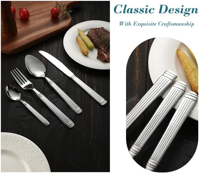 ست کارد و چنگال استیل: ست столовые приборы ۲۴ تکه – ست столовые приборы نقره ای ممتاز Aukomer مناسب برای ۶ نفر، ست ظروف غذاخوری ارتقا یافته با چاقو، چنگال، قاشق، لوازم غذاخوری، برای آشپزخانه منزل، هتل ست کارد و چنگال استیل: ست столовые приборы ۲۴ تکه – ست столовые приборы نقره ای ممتاز Aukomer مناسب برای ۶ نفر، ست ظروف غذاخوری ارتقا یافته با چاقو، چنگال، قاشق، لوازم غذاخوری، برای آشپزخانه منزل، هتل