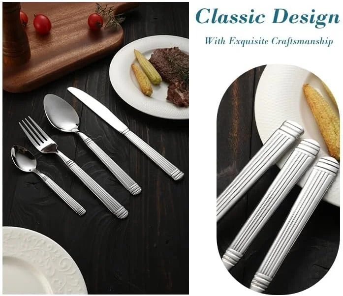 ست کارد و چنگال استیل ضد زنگ 8 تکه – سرویس ظروف نقره ای برای 2 نفر، شامل چاقو، چنگال، قاشق، مناسب برای آشپزخانه منزل، رستوران، هتل ست کارد و چنگال استیل ضد زنگ 8 تکه – سرویس ظروف نقره ای برای 2 نفر، شامل چاقو، چنگال، قاشق، مناسب برای آشپزخانه منزل، رستوران، هتل