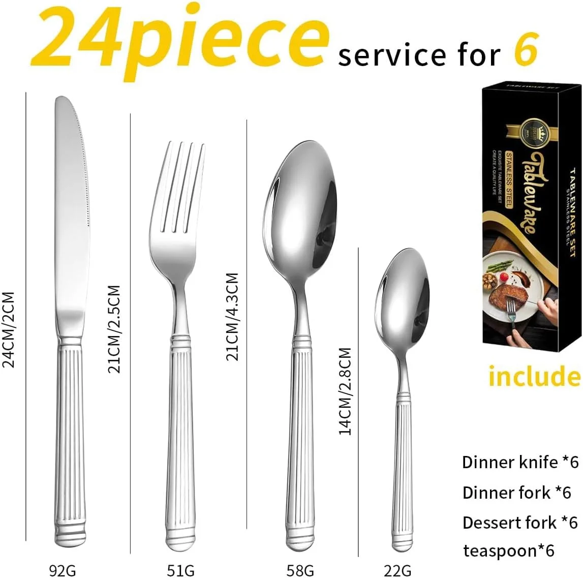 ست کارد و چنگال استیل ضد زنگ 8 تکه – سرویس ظروف نقره ای برای 2 نفر، شامل چاقو، چنگال، قاشق، مناسب برای آشپزخانه منزل، رستوران، هتل ست کارد و چنگال استیل ضد زنگ 8 تکه – سرویس ظروف نقره ای برای 2 نفر، شامل چاقو، چنگال، قاشق، مناسب برای آشپزخانه منزل، رستوران، هتل