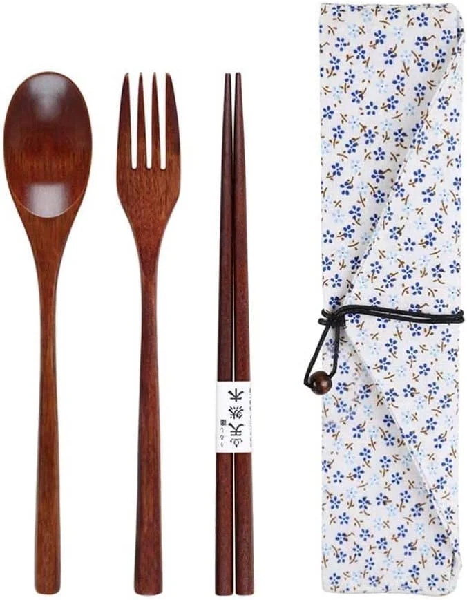 ست قاشق، چنگال و چاپستیک چوبی SOWUGI، ترکیبی از ظروف غذاخوری (1 ست) (سفید)