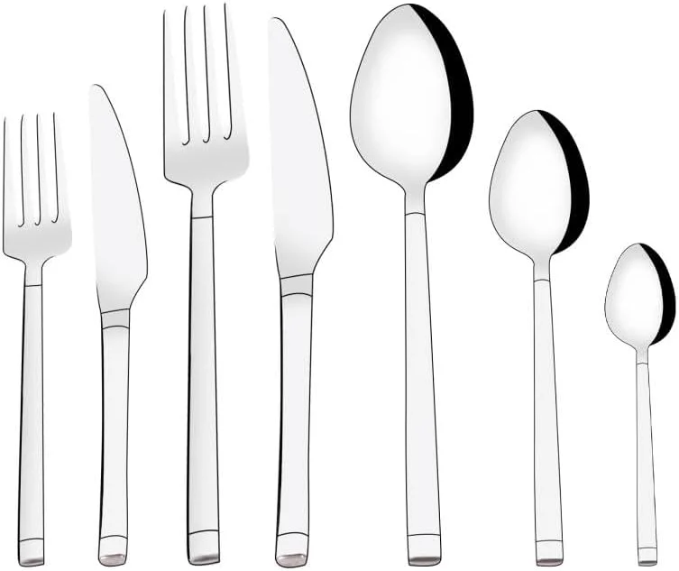 ست قاشق و چنگال استیل Serenk، ست قاشق و چنگال بادوام، استیل ضد زنگ برای استفاده روزمره، کارد و چنگال شیک برای آشپزخانه و غذاخوری (42 تکه، بارسلونا)