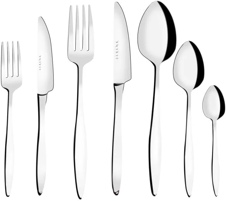 ست قاشق و چنگال استیل سرنک، ست قاشق و چنگال بادوام، استیل ضد زنگ برای استفاده روزمره، کارد و چنگال شیک برای آشپزخانه و غذاخوری (42 تکه، میلان)