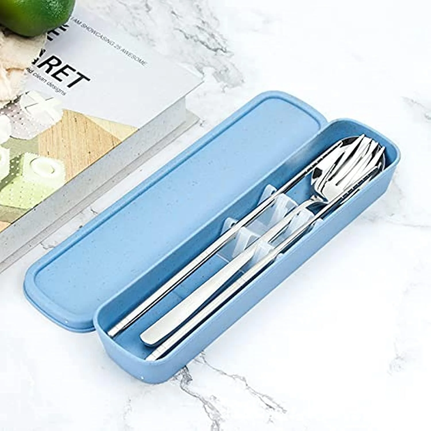 ست کارد و چنگال استیل سانبو، شامل چاپستیک، چنگال، قاشق، قاشق دسر و جعبه