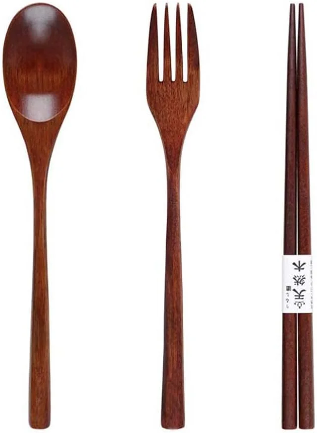 ست قاشق، چنگال و چاپستیک چوبی SOWUGI، ترکیبی از ظروف غذاخوری (1 ست) (سفید) ست قاشق، چنگال و چاپستیک چوبی SOWUGI، ترکیبی از ظروف غذاخوری (1 ست) (سفید)