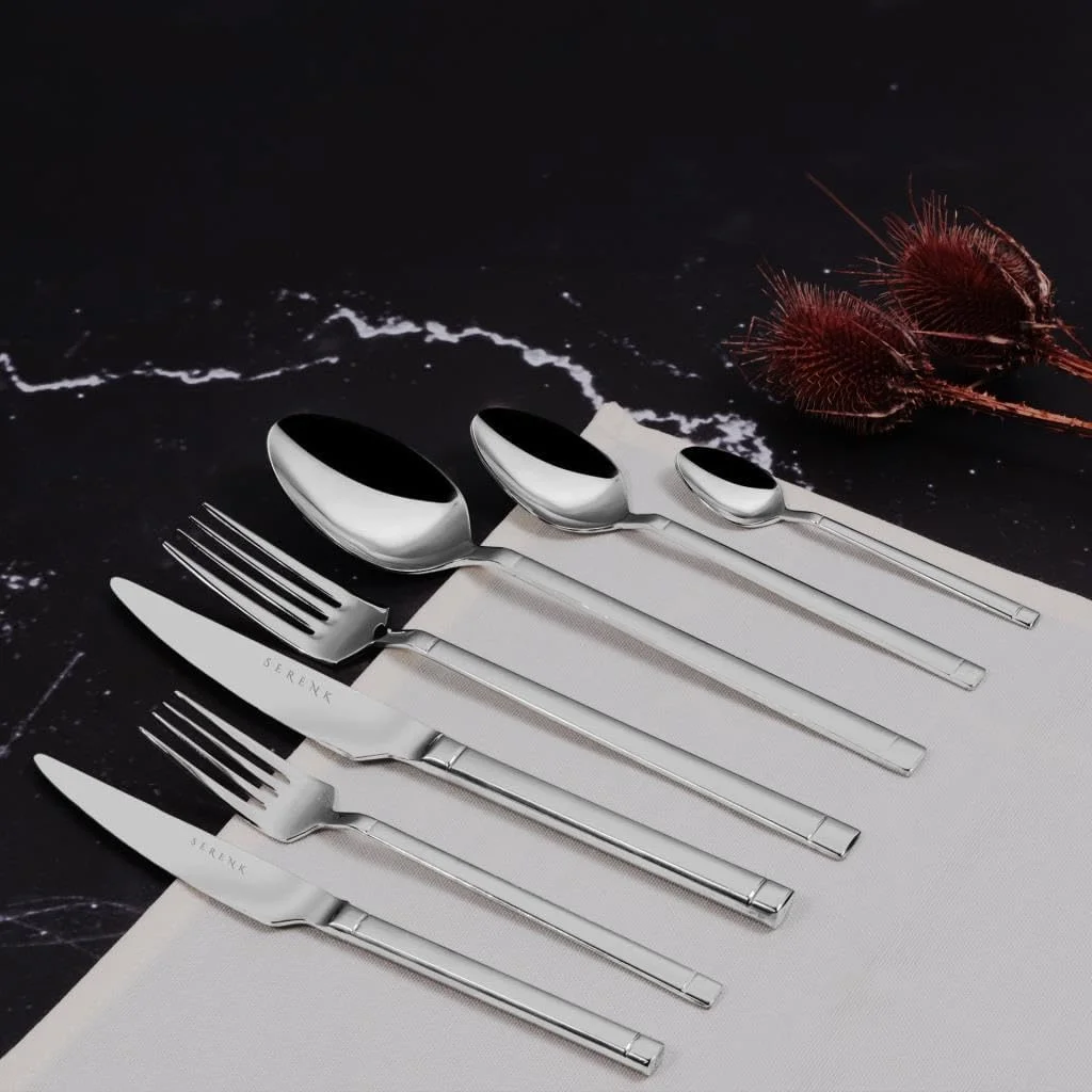 ست قاشق و چنگال استیل Serenk، ست قاشق و چنگال بادوام، استیل ضد زنگ برای استفاده روزمره، کارد و چنگال شیک برای آشپزخانه و غذاخوری (42 تکه، بارسلونا) ست قاشق و چنگال استیل Serenk، ست قاشق و چنگال بادوام، استیل ضد زنگ برای استفاده روزمره، کارد و چنگال شیک برای آشپزخانه و غذاخوری (42 تکه، بارسلونا)