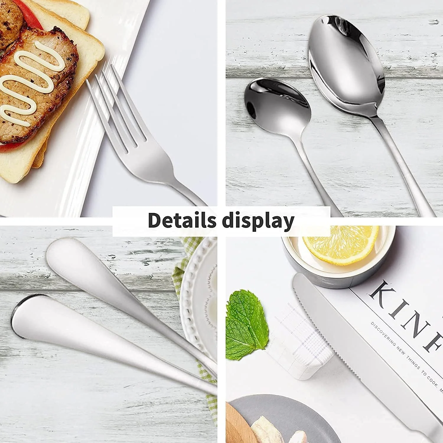 ست قاشق و چنگال استیل 24 پارچه NB با استند، ست کارد و چنگال پرداخت آینه ای، مناسب برای 6 نفر، شامل چاقو/چنگال/قاشق/قاشق چایخوری (نقره ای)