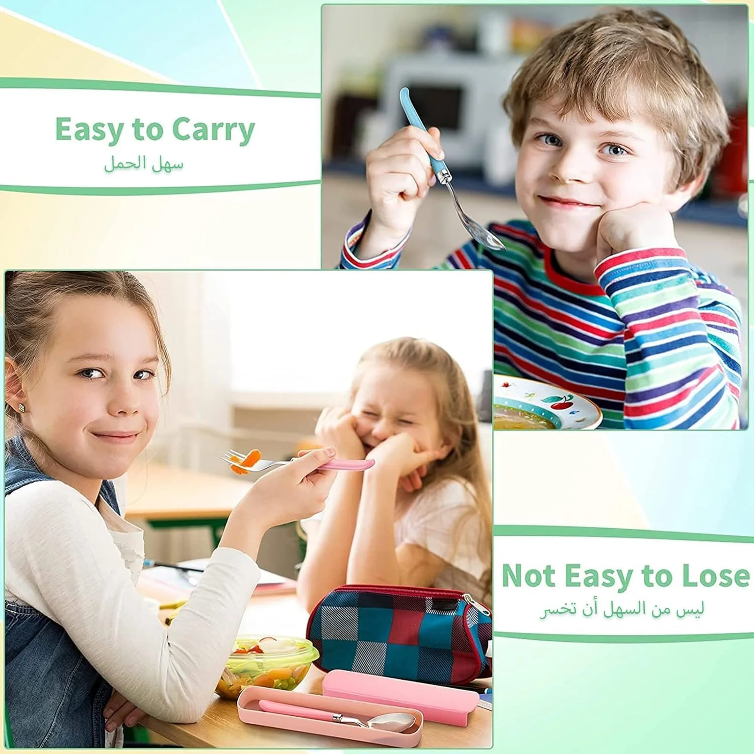 ست قاشق و چنگال 3 عددی برای کودکان، ست کارد و چنگال جعبه ناهار با جعبه، ست ظروف استیل ضد زنگ مدرسه کودک ست قاشق و چنگال 3 عددی برای کودکان، ست کارد و چنگال جعبه ناهار با جعبه، ست ظروف استیل ضد زنگ مدرسه کودک