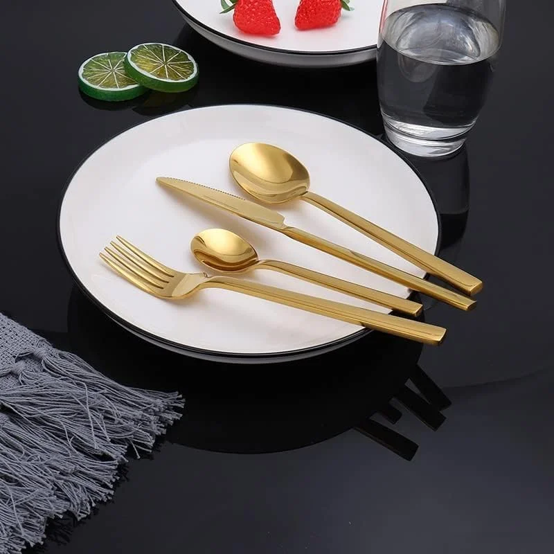 ست کارد و چنگال استیل SKY-TOUCH، ست 24 تکه ظروف طلایی به سبک غربی، شامل قاشق، چنگال، چاقو، قاشق چای خوری (طلایی)