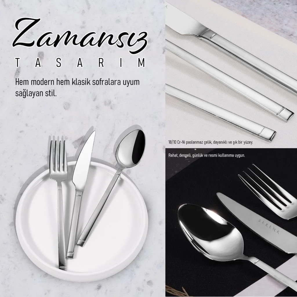 ست قاشق و چنگال استیل Serenk، ست قاشق و چنگال بادوام، استیل ضد زنگ برای استفاده روزمره، کارد و چنگال شیک برای آشپزخانه و غذاخوری (42 تکه، بارسلونا) ست قاشق و چنگال استیل Serenk، ست قاشق و چنگال بادوام، استیل ضد زنگ برای استفاده روزمره، کارد و چنگال شیک برای آشپزخانه و غذاخوری (42 تکه، بارسلونا)